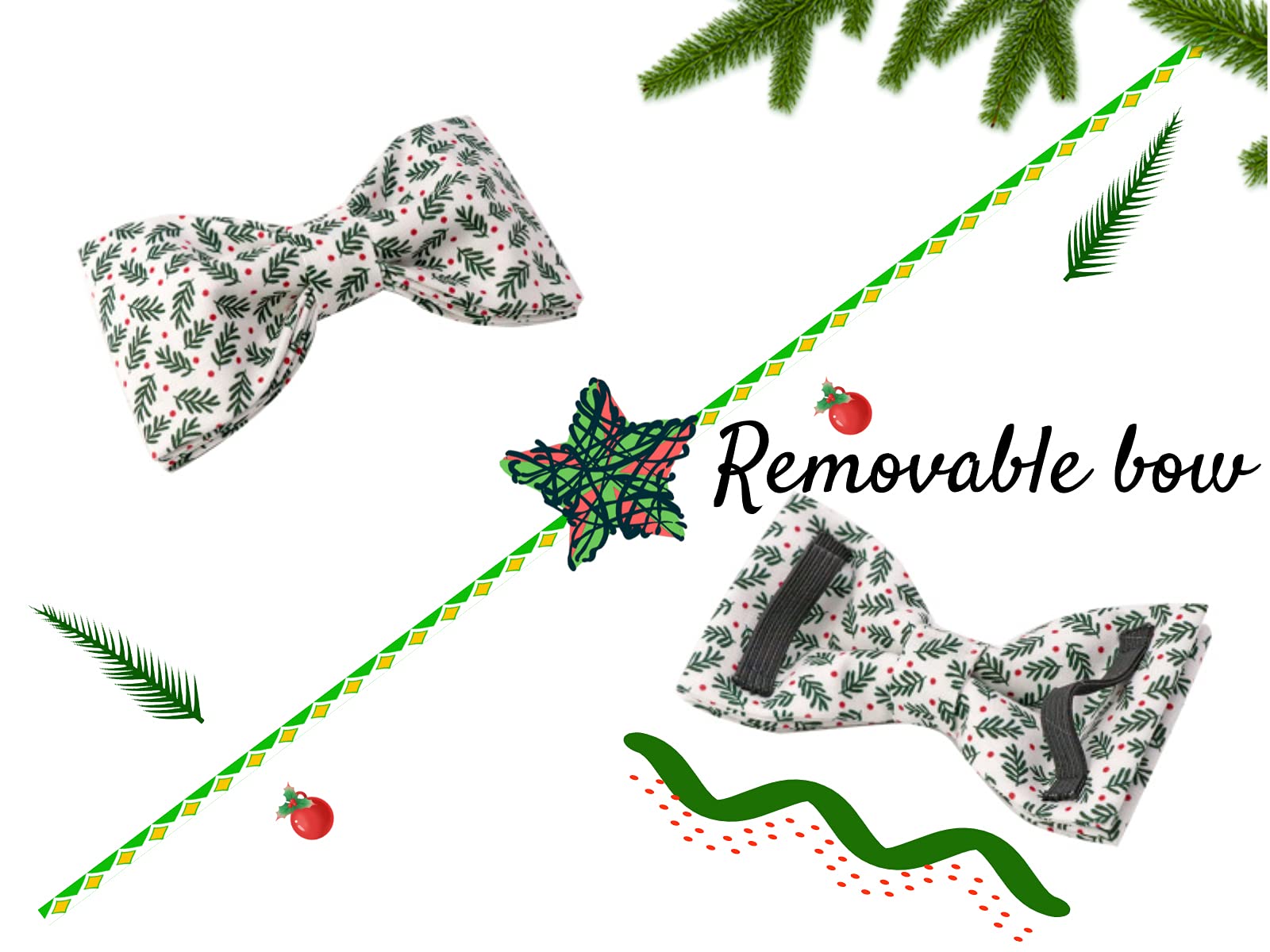 Elegant Little Tail Dog Collar With Bow, Soft And Comfy Bowtie Christmas Dog Collar, Adjustable Pet Gift Puppy Collars For Small Dogs