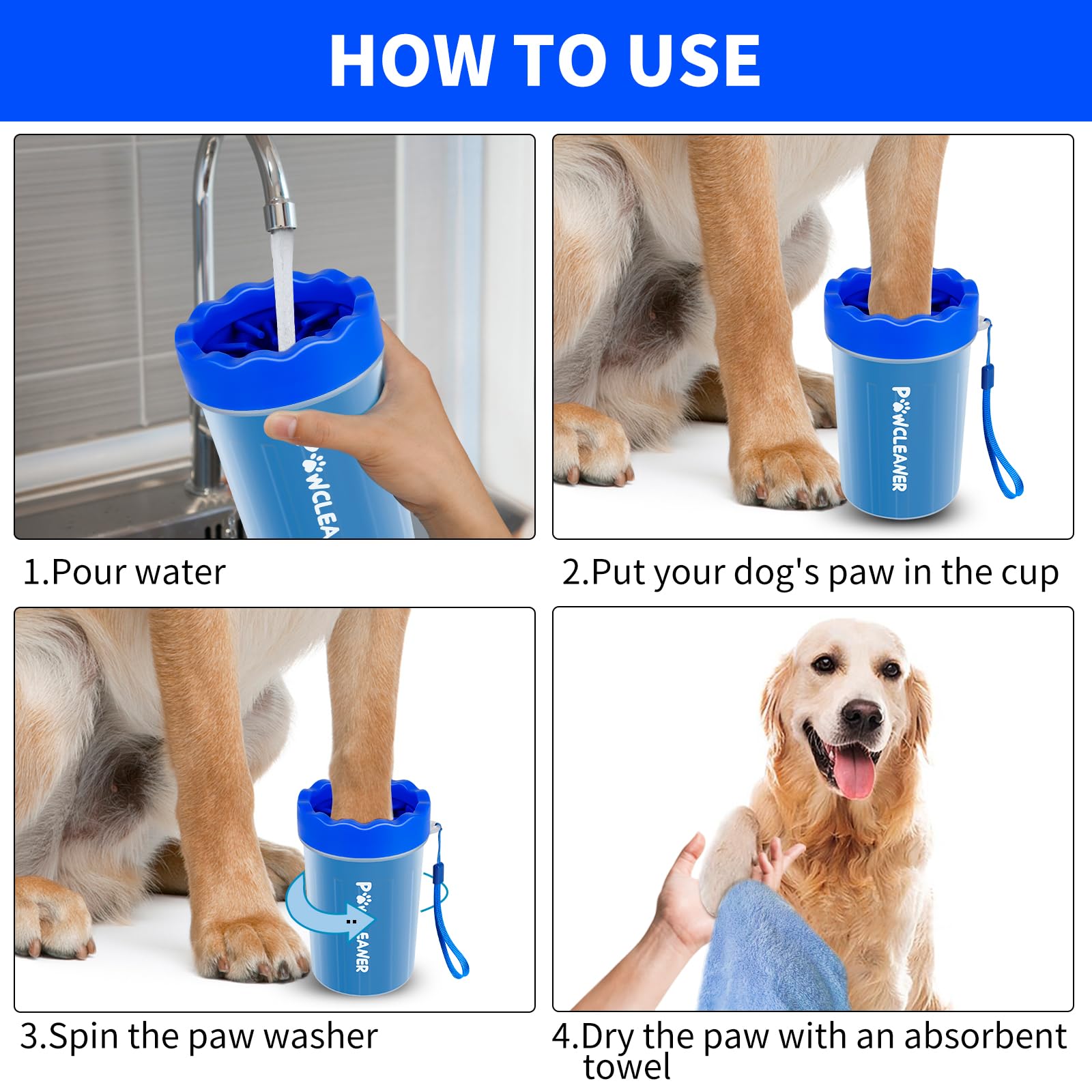 Dog Paw Cleaner For Dogs, (With 3Pcs Absorbent Towels & Adjustable Bath Brush) Dog Paw Washer, Pet Foot Cleaner (Deep Blue, Medi
