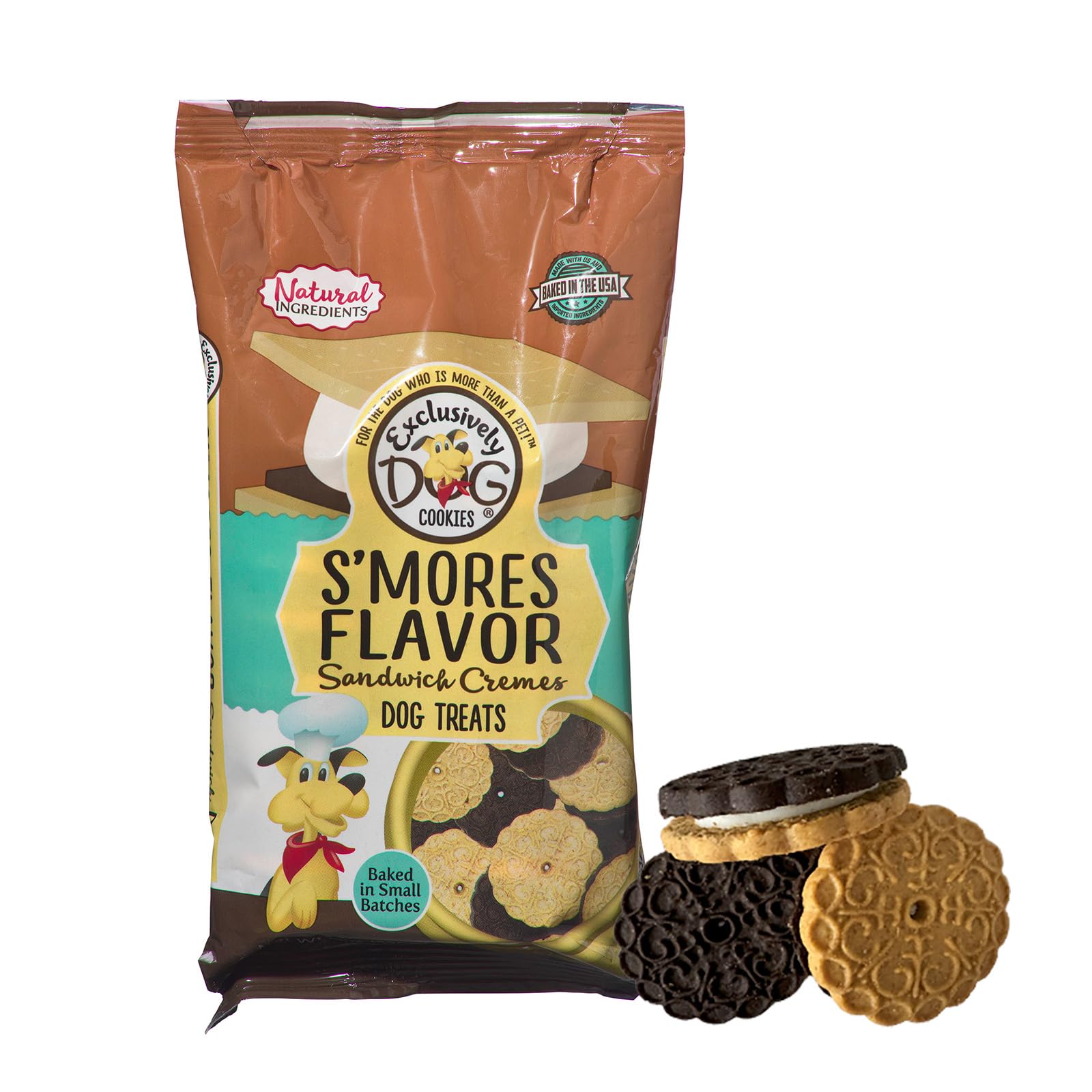 Exclusively Dog Cookies Sandwich Cremes SMores Flavor Dog Treats for Medium and Large Dogs, Natural and Made in The USA, 8 oz
