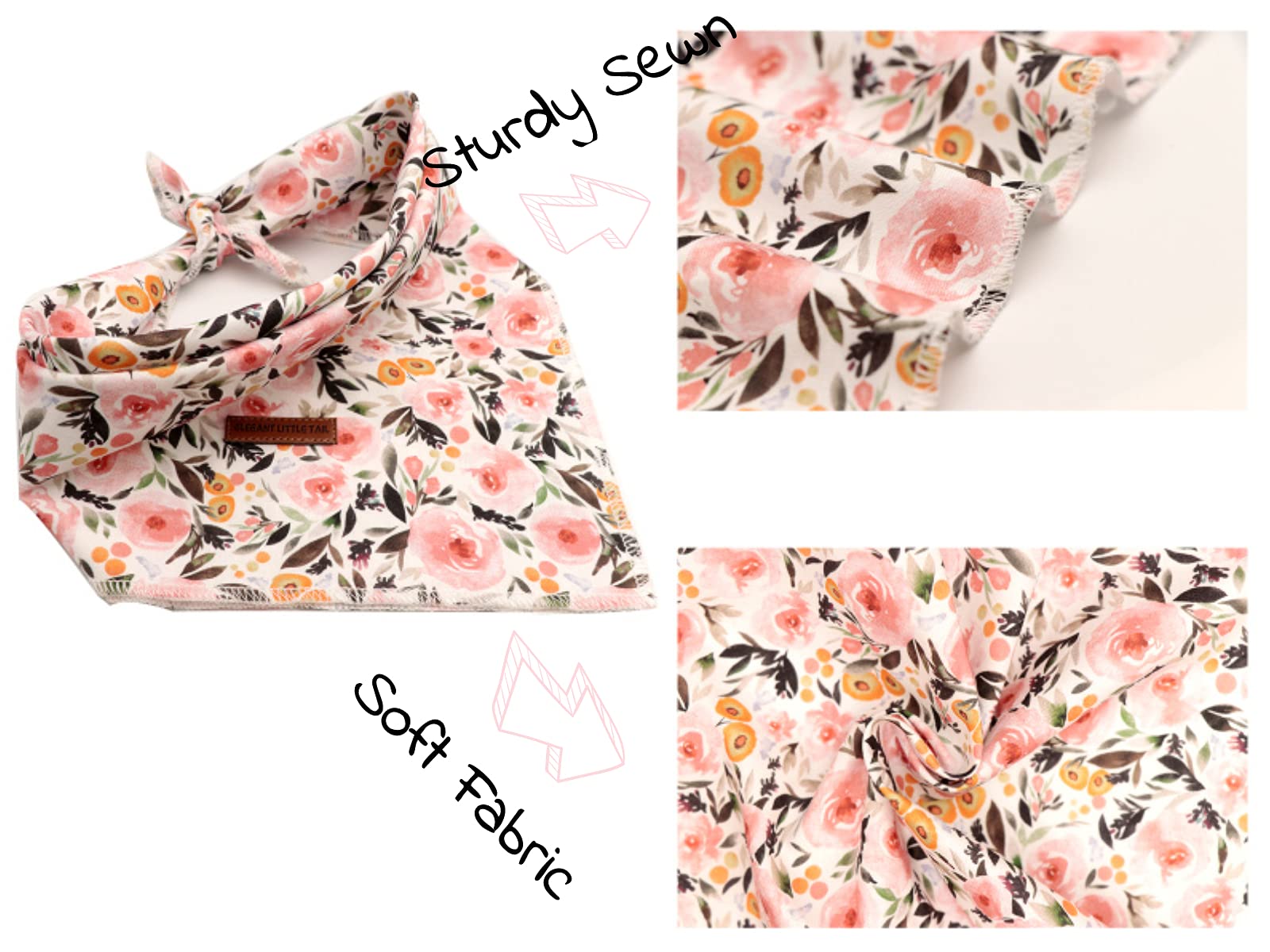 Elegant Little Tail Dog Bandanas - 1Pack Floral Print Washable Dog Scarf Female Square Dog Bib Kerchief Scarf Adjustable Pet Bandana For Small Medium Dogs