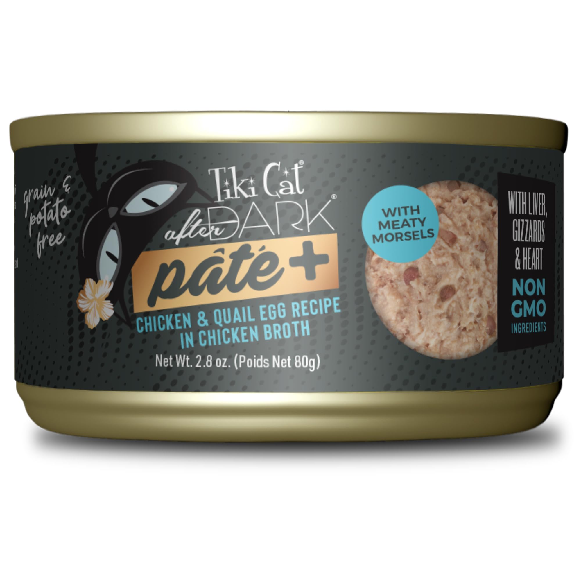 Tiki Cat After Dark Pate+, Chicken & Quail Egg, High-Protein and 100% Non-GMO Ingredients, Wet Cat Food for Adult Cats, 2.8 oz. 