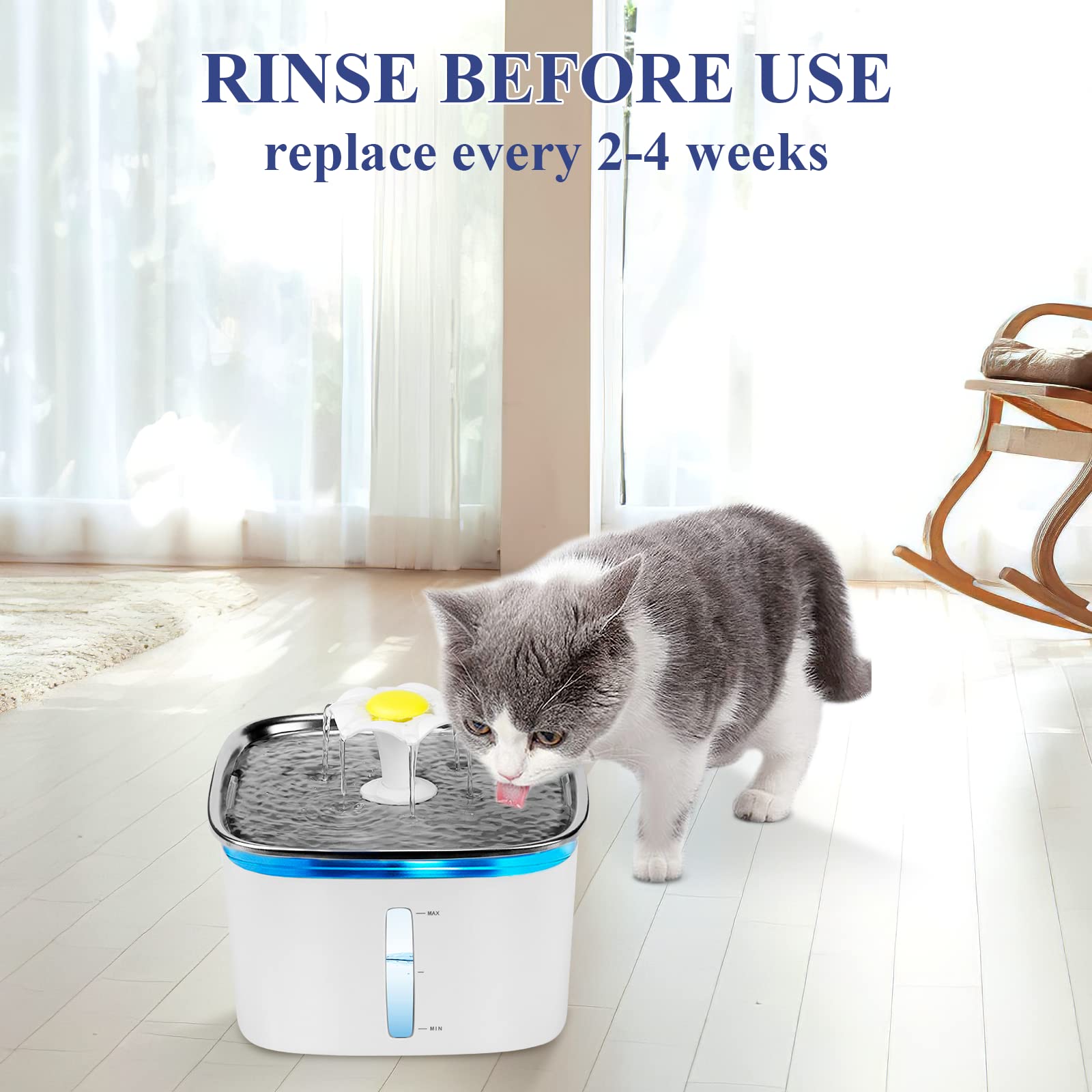 32 Pcs Cat Water Fountain Replacement Filters- 16 Pack Cat Fountain Filters With 16 Pack Pre-Filter Sponges, Pet Fountain Filter