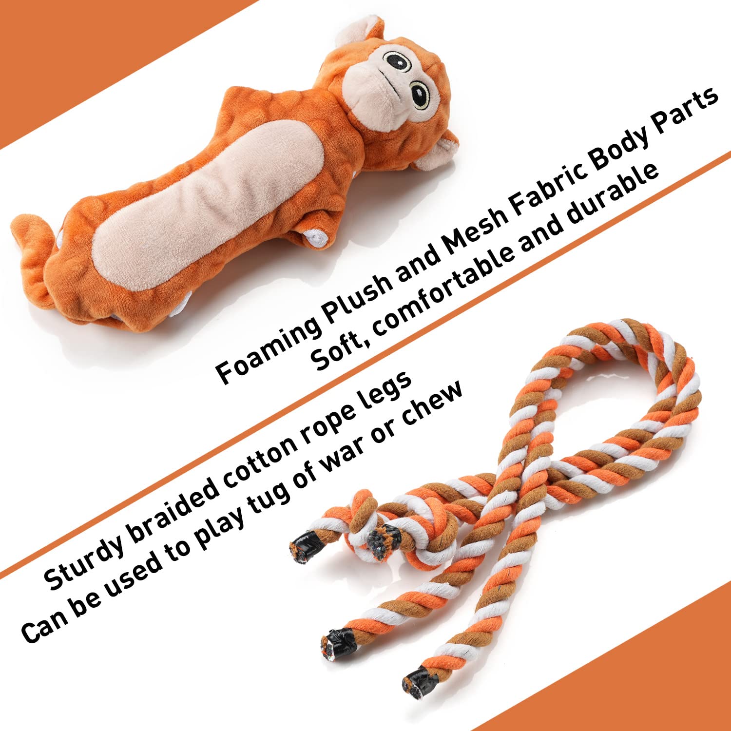 Sedioso Dog Tug Toys, Stuffed Animal Dog Chew Toy, Cute Puppy Squeaky Dogs Plush Toys With Crinkle Paper For Small, Middle, Larg