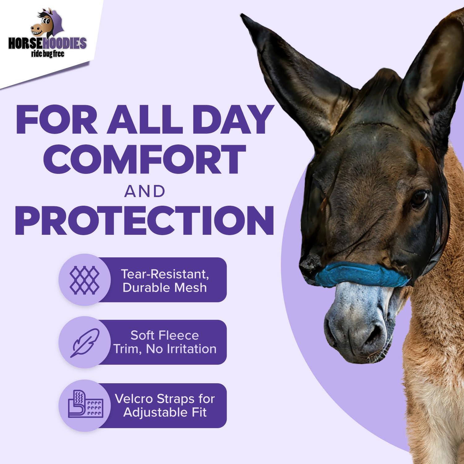 Donkey Fly Mask with Long Ears (Orange) Made in USA - Mule Fly Mask with Ears Protection from Insects and Bugs, Mini Donkey Soft