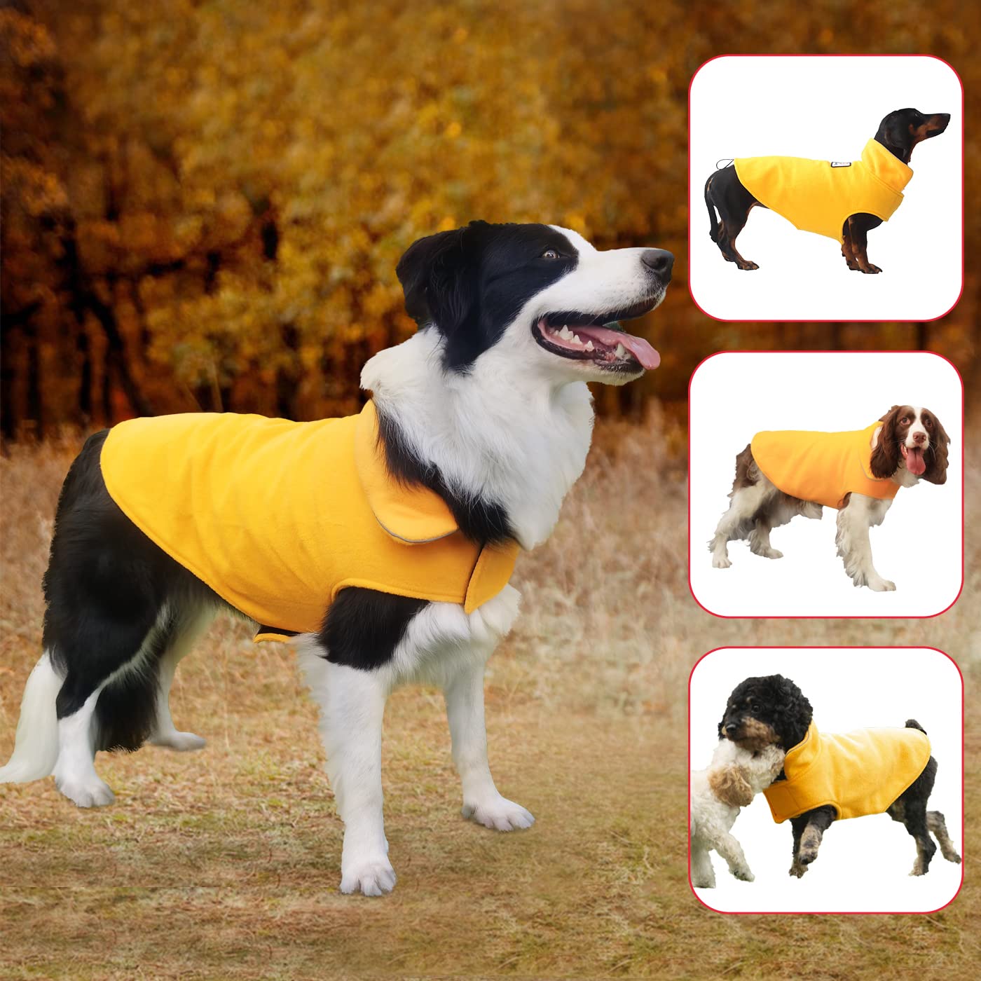 Fleece Dog Coat Pet Jacket Reflective For Cold Weather For Extra Large To Small Pets(Yellow,L)