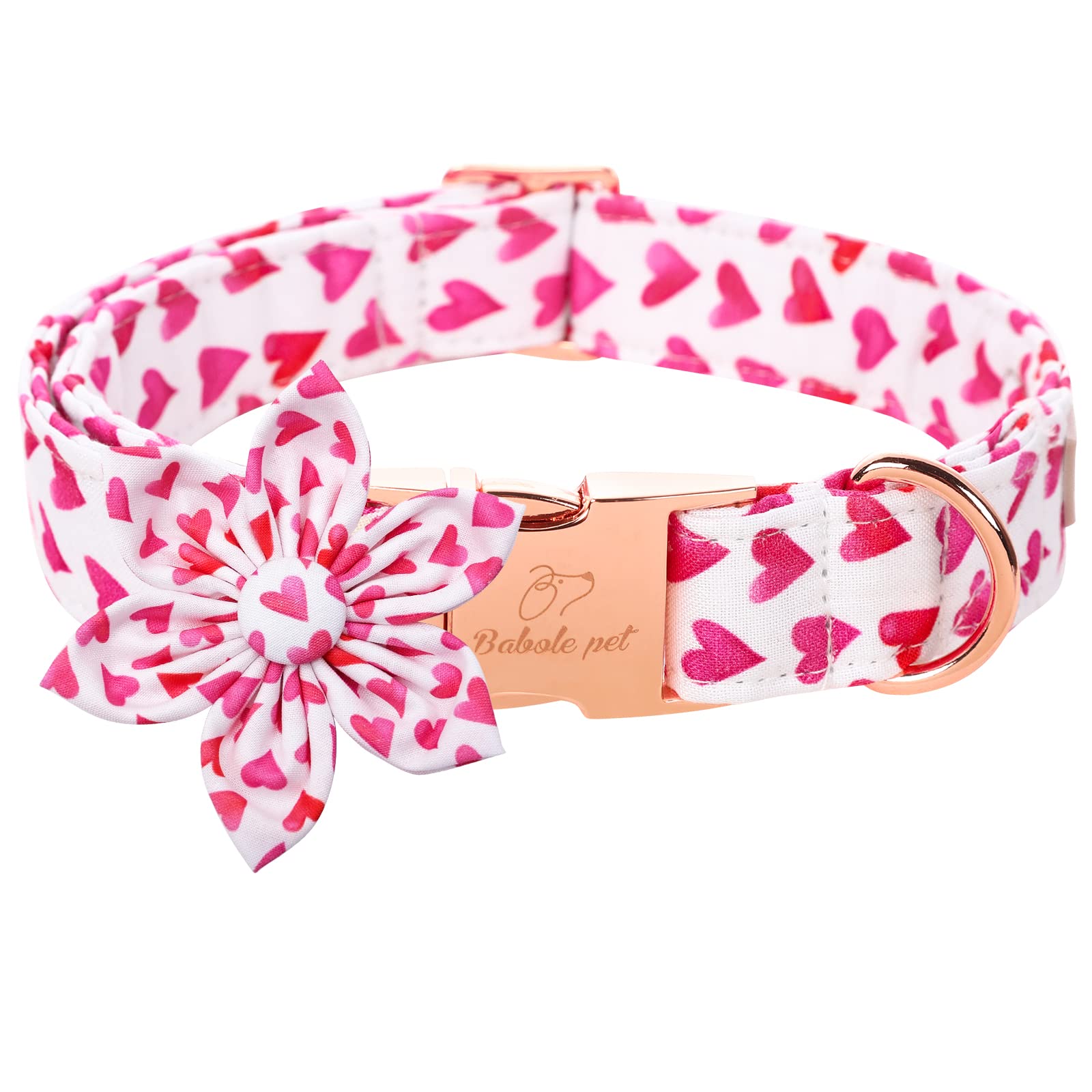 Babole Pet Valentine'S Day Dog Collar With Flower Tie, White Red Love Male Dog Collar With Safety Metal Buckle Adjustable Puppy Collars For Small Medium Large Boy & Girl Dog,Xl-Neck 16'-26'