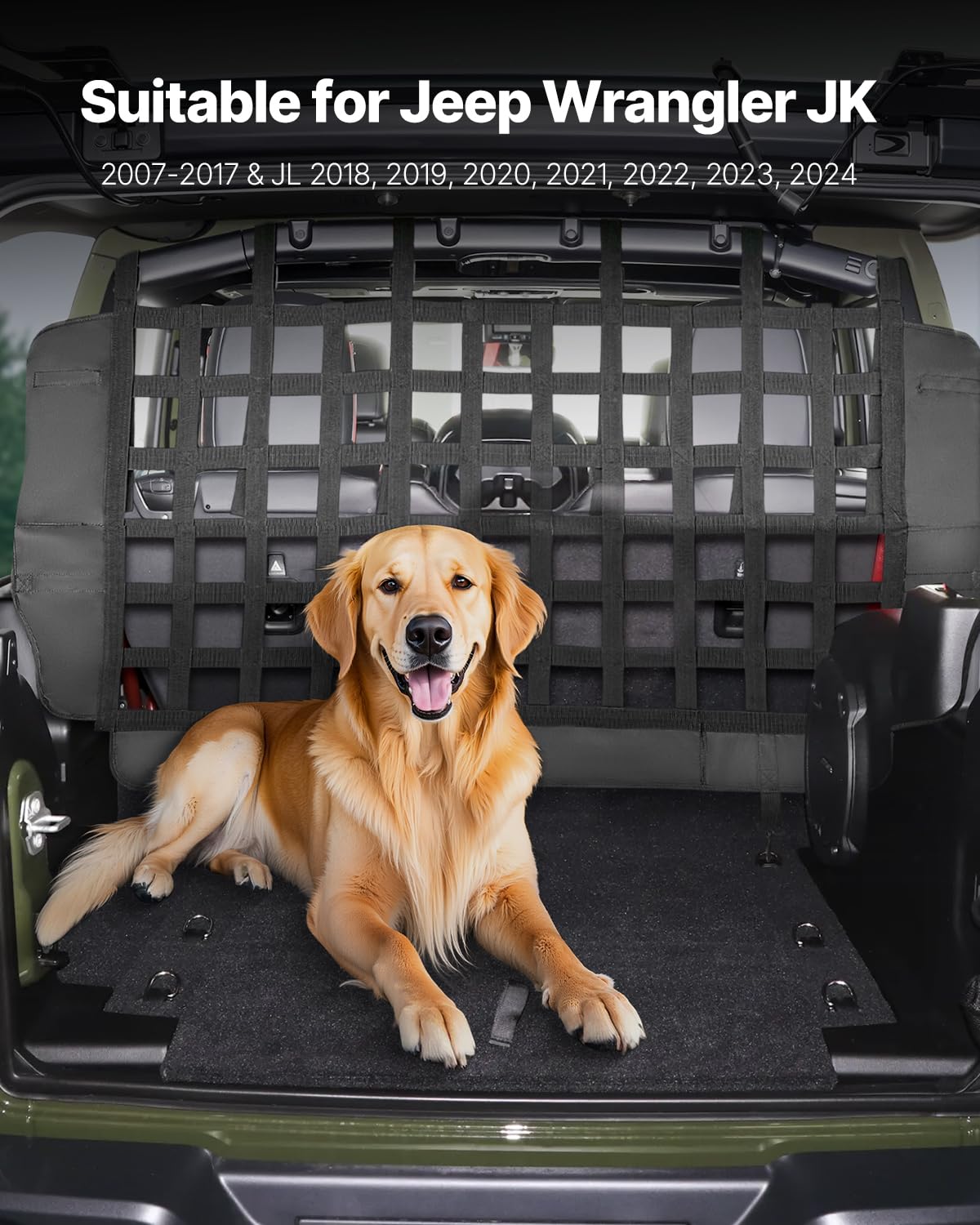 VEVOR Dog Car Barrier, Mesh Cargo Pet Net for Jeep Wrangler JK 2007-2017 JL 20018-2024, Vehicle Pet Barrier Fits Behind Rear Sea