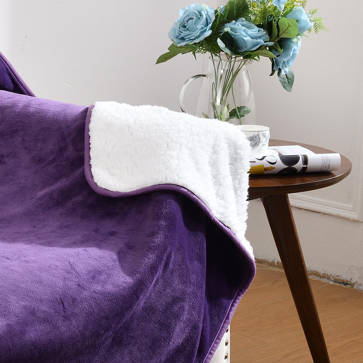 Yaning Waterproof Blanket For Bed Couch Sofa, Soft Liquid Pee Proof Pet Blanket For Dog Puppy Cat, Reversible Sherpa Fleece Furniture Protector (Dark Purple, 30X40 Inches)