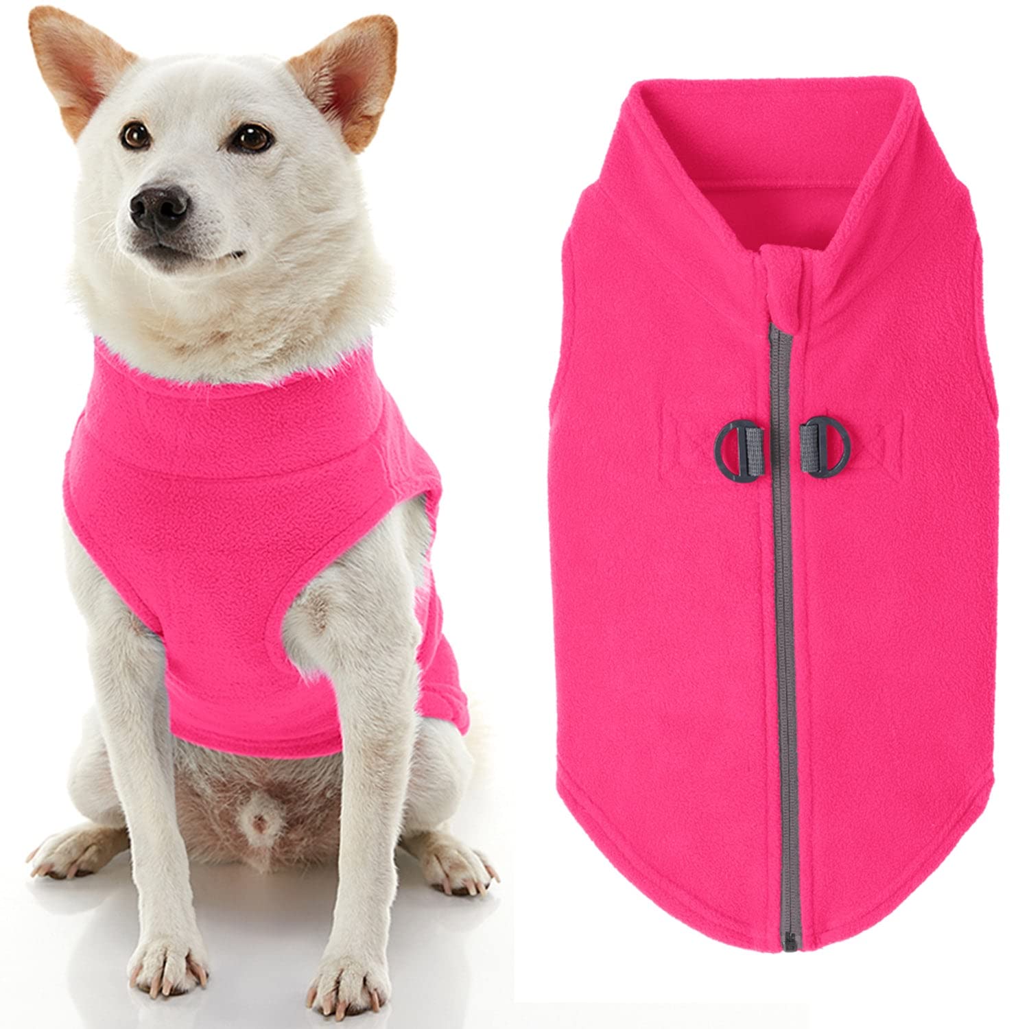 Gooby Zip Up Fleece Dog Sweater - Pink, X-Large - Warm Pullover Fleece Step-In Dog Jacket With Dual D Ring Leash - Winter Small 