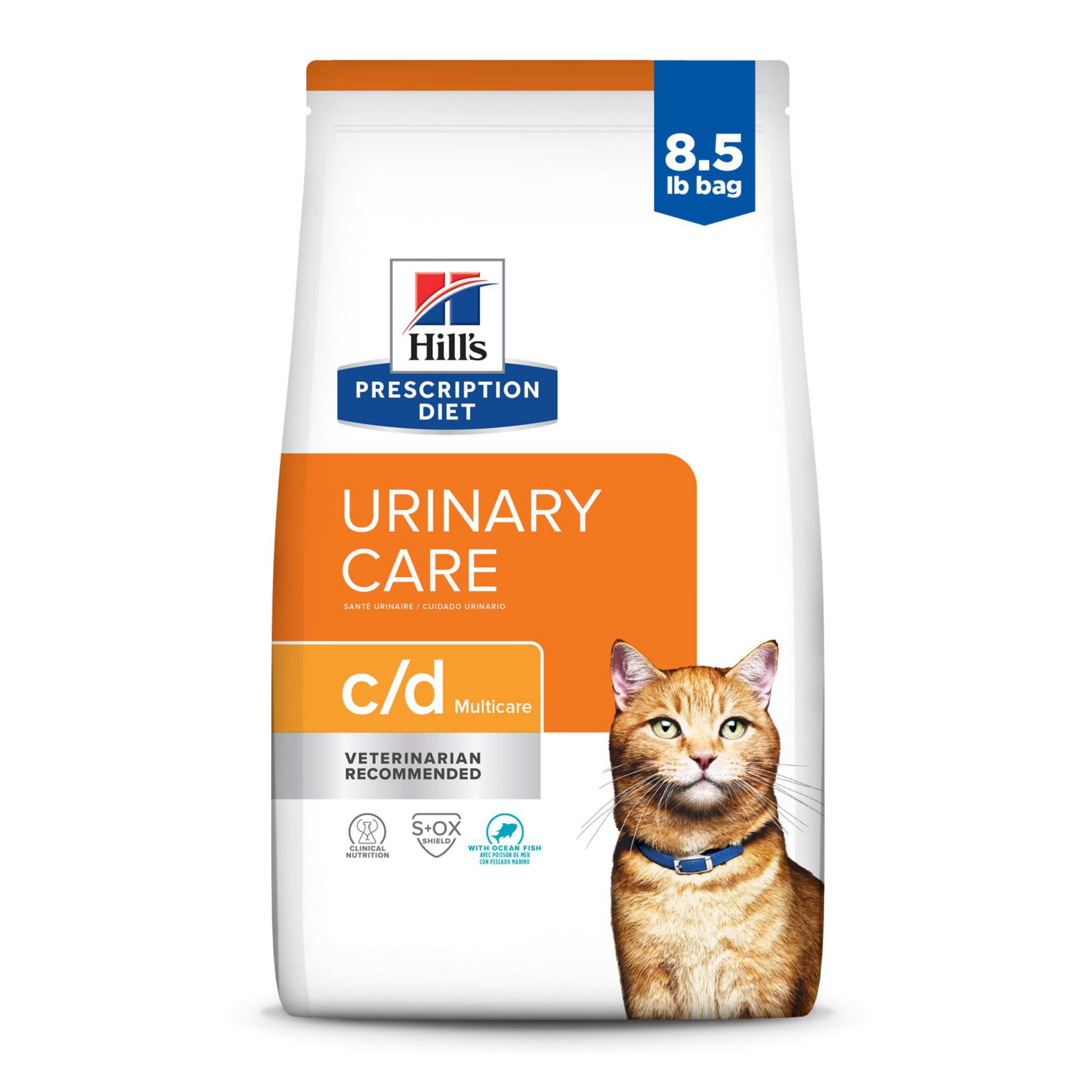 Hills Prescription Diet c/d Multicare Urinary Care with Ocean Fish Dry Cat Food, Veterinary Diet, 8.5 lb. Bag