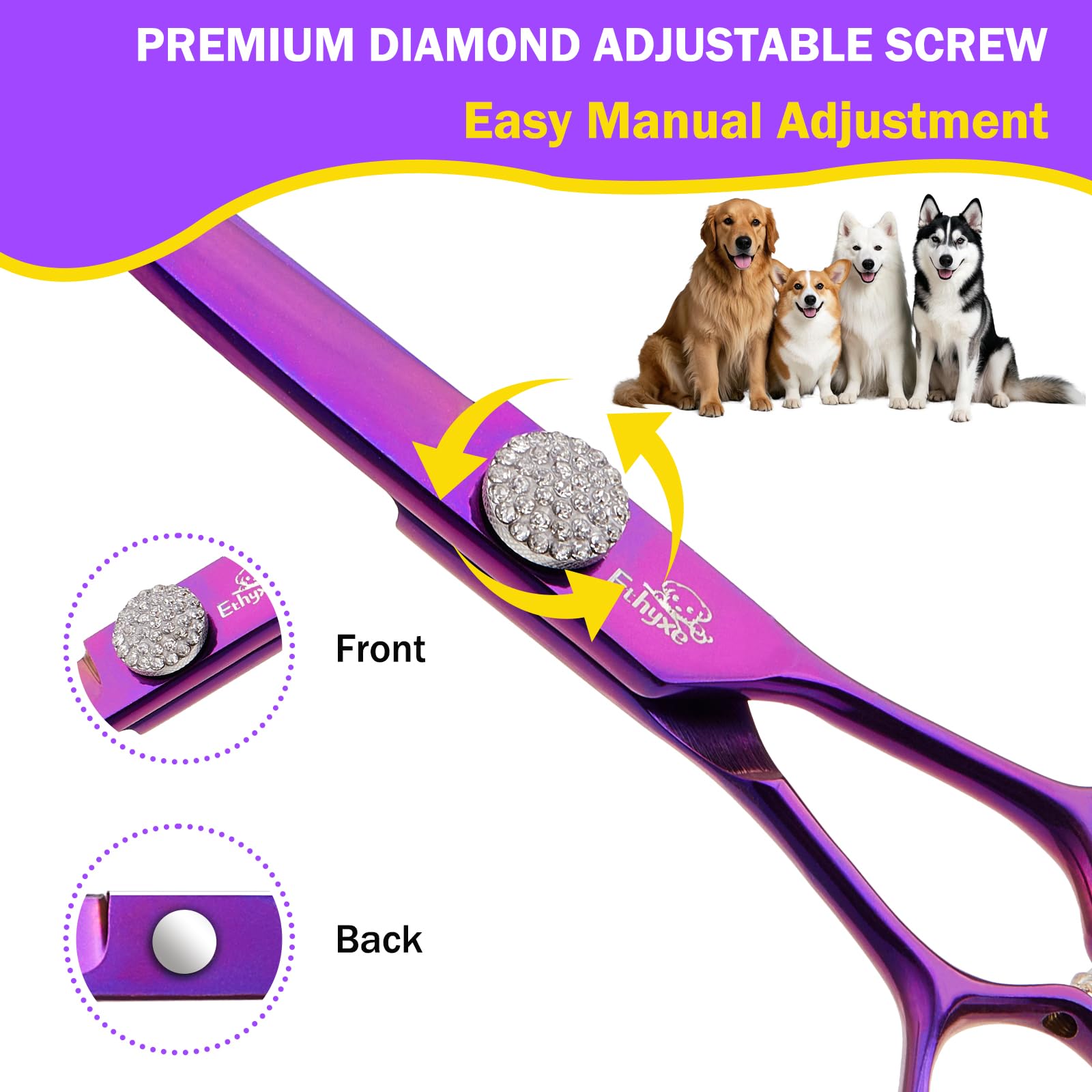 Ethyxe 7'' Curved Dog Grooming Scissors - Professional 440C Stainless Steel Pet Shears With Safety Round Tips And Sharp Blades F
