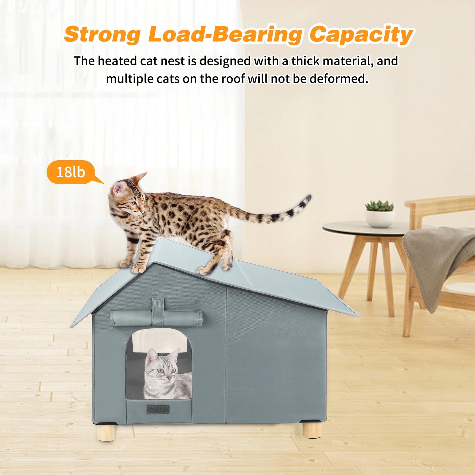 BWOGUE Elevated Heated Cat House for Outdoor Cats - Extra-Wide Weatherproof Insulated Shelter with Heating Pad, Grey