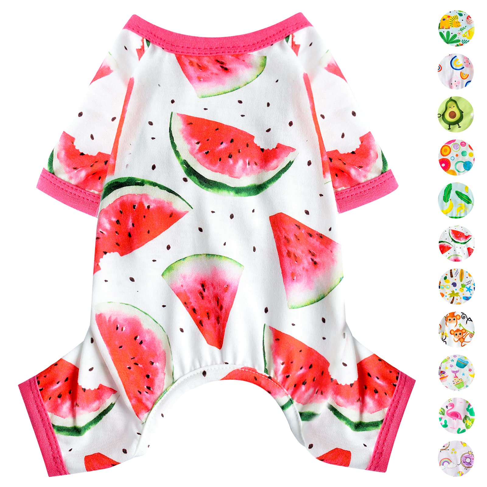PSJ Girl Breathable Cotton Watermelon Dog Pajamas for Small Dogs - Teacup Chihuahua, Yorkie Puppy Clothes - X-Small