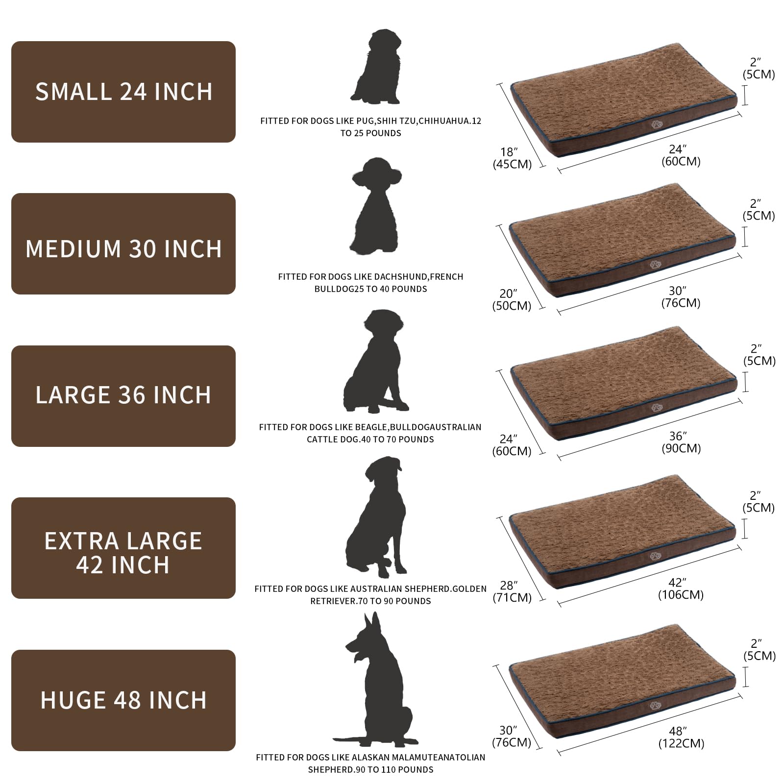 Empsign Dog Bed Mat 23 Inch Reversible Warm & Cool,Washable Dog Crate Bed With Egg Crate Foam Support, Pet Sleeping Mat For Larg