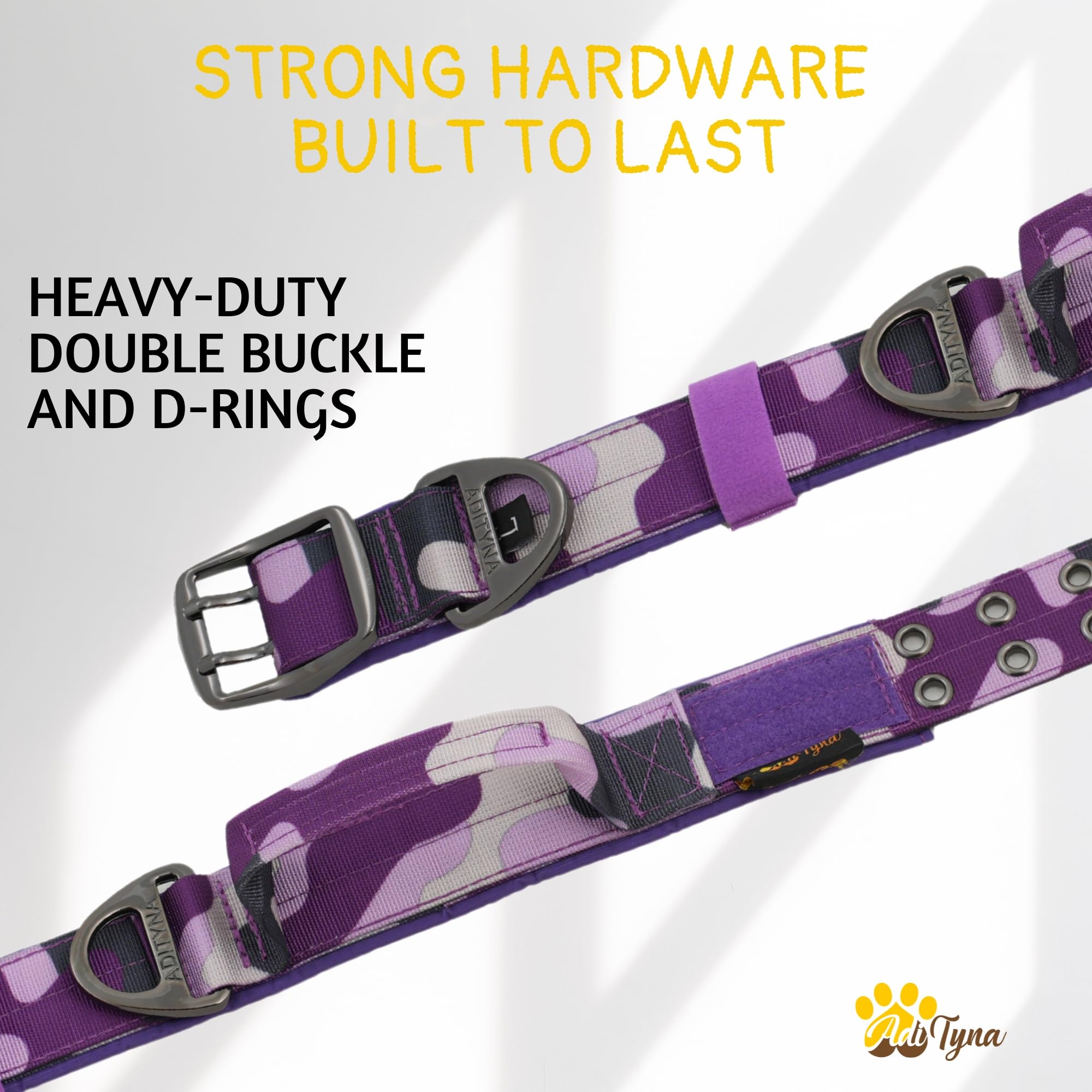 Adityna Heavy Duty Dog Collar For Large Dogs - Camo Purple Collar With Handle For Training, And Walking - Wide, Thick, Tactical,