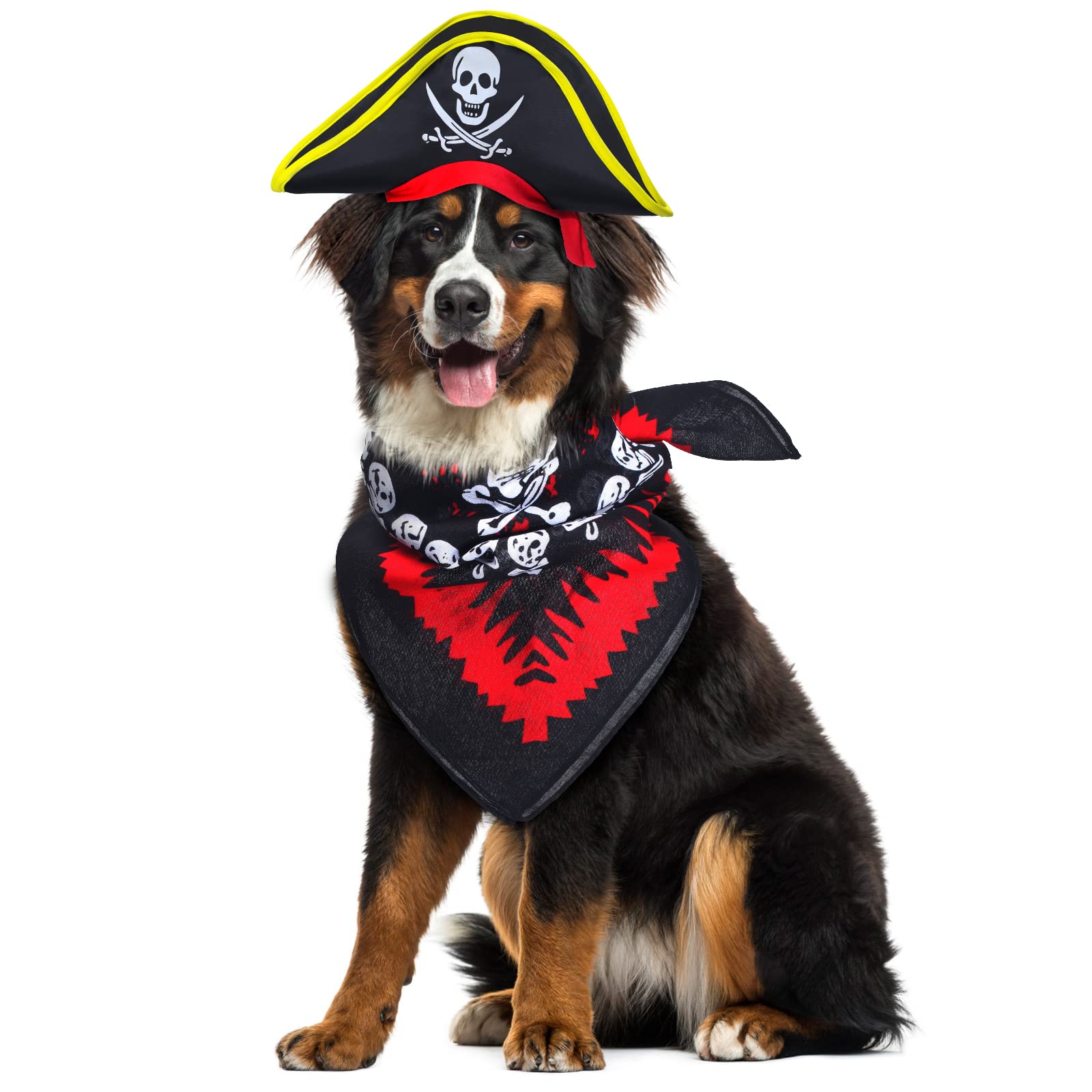 Aichiyu Skull Print Pet Pirate Hat & Bandana Set - One Size, Polyester, Color C - Halloween Costume Accessory for Dogs & Cats