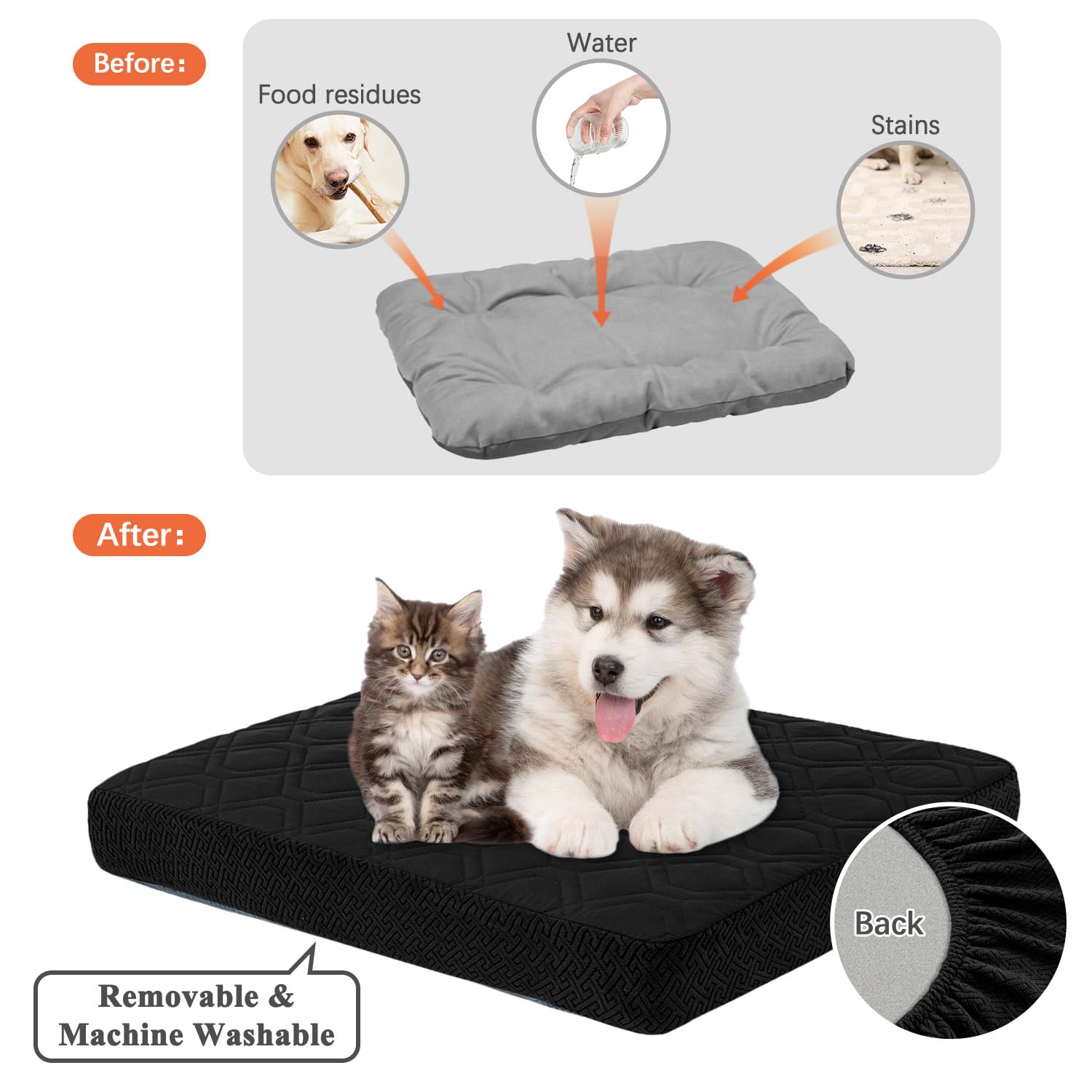 Washable Waterproof Dog Bed Cover - Quilted, Absorbable, 50X40Wx6H Inches Black