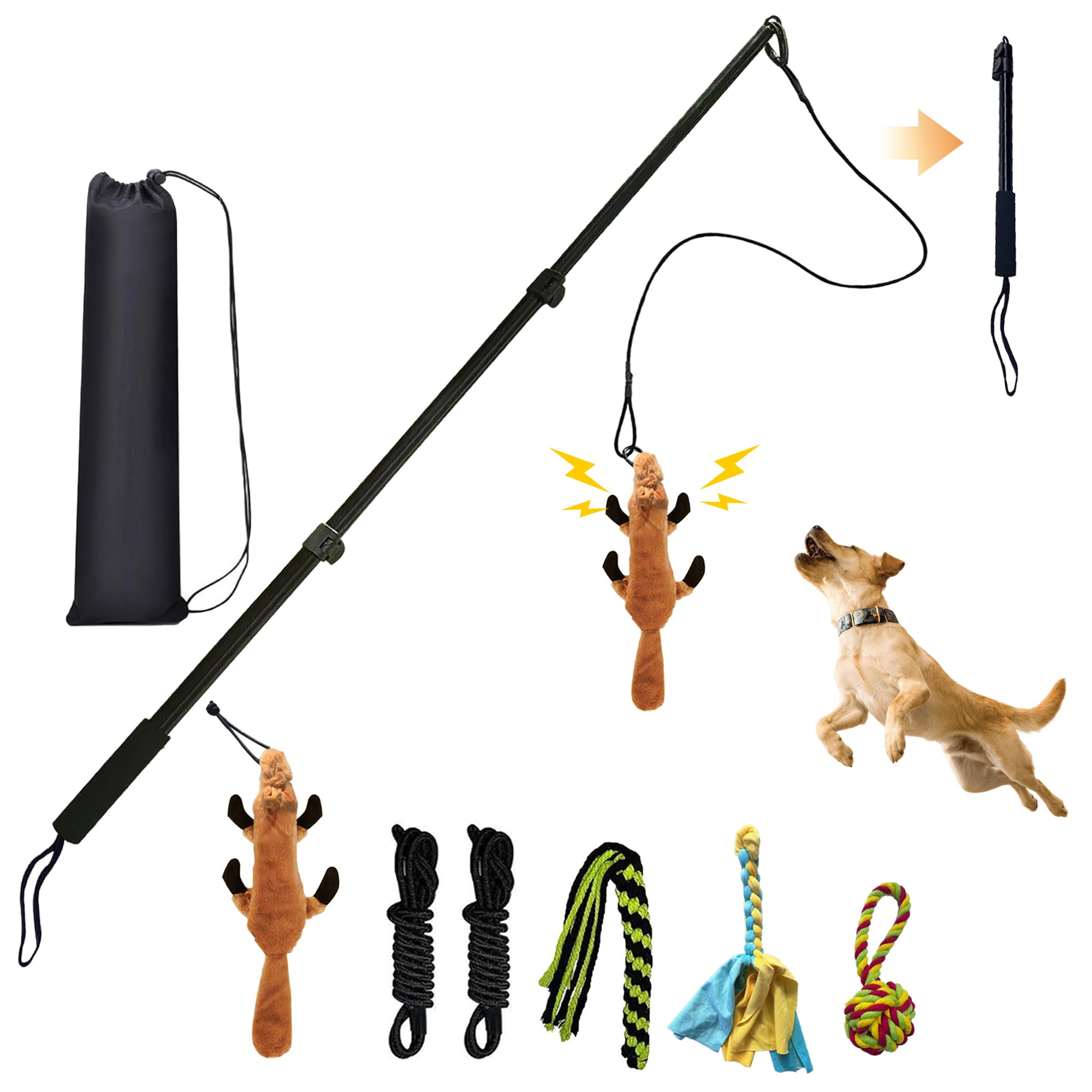 Gretmix Flirt Pole For Dogs, Interactive Dog Toys Extendable Teaser Wand With Lure Chewing Toy, Chase And Tug Of War For Small M