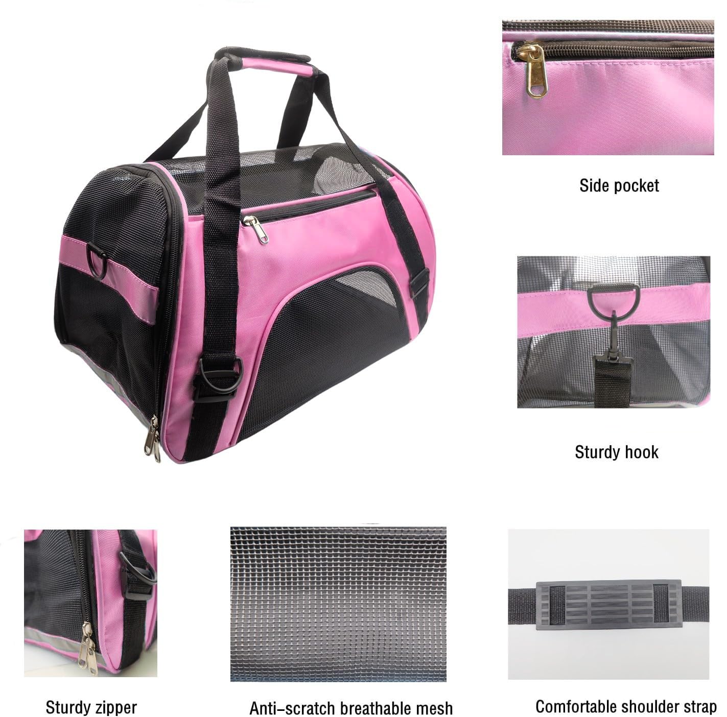 Tecageaon Pet Carrier Airline Approved Cat Carrier Dog Carrier For Medium Small Cats Small Puppy Kitten,Dog Cat Pet Travel Carrier (Medium, Pink)