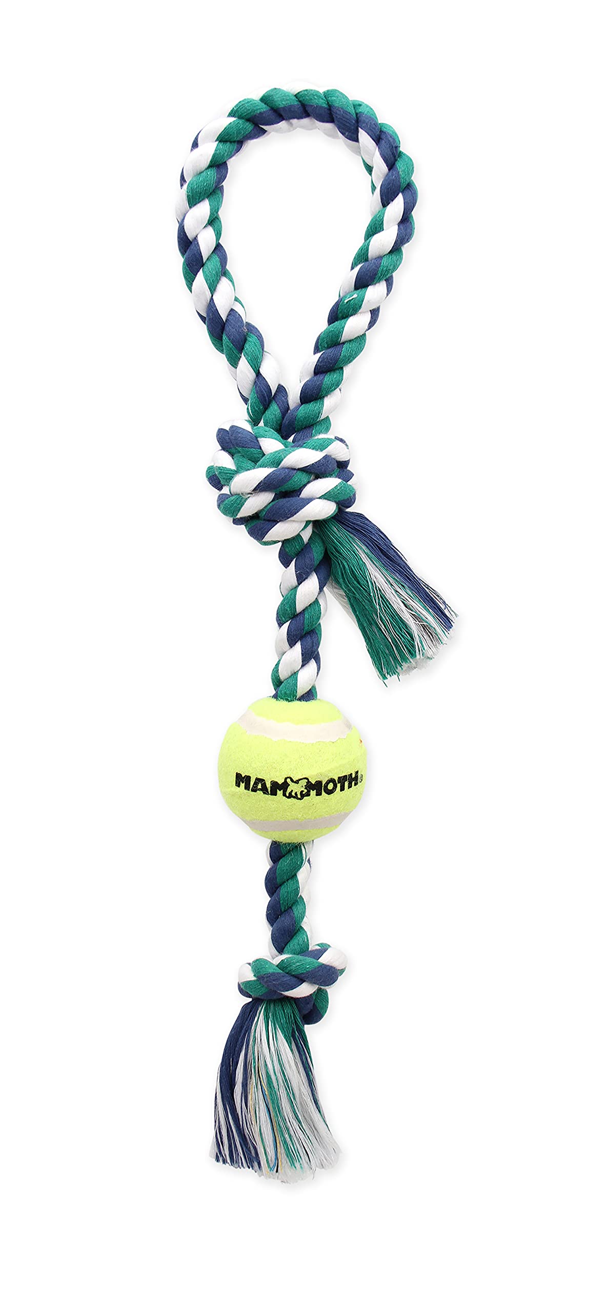 Mammoth Flossy Chews Color 3 Knot Tug With Tennis Ball Premium Cotton-Poly Tug Toy For Dogs Interactive Dog Tug Toy Rope Dog Toy With Tennis Ball For Small To Medium Dogs Medium 20' - Assorted Colors