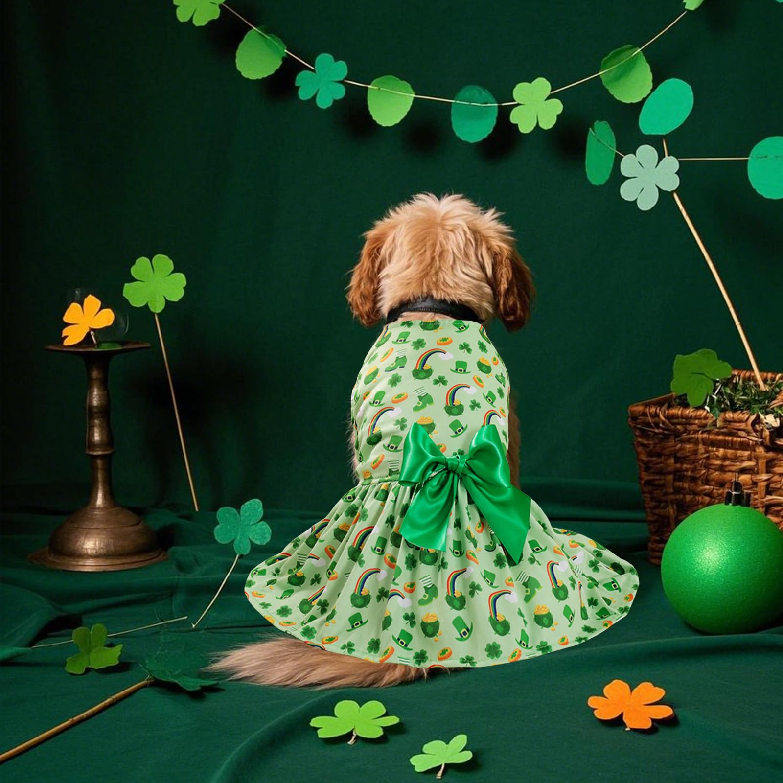 Habbiful Dog St Patricks Day Outfit, Puppy Dog St.Patrick'S Day Clothes Green Shamrock Dog Skirt Rainbow Top Hats Dog Dress Spri