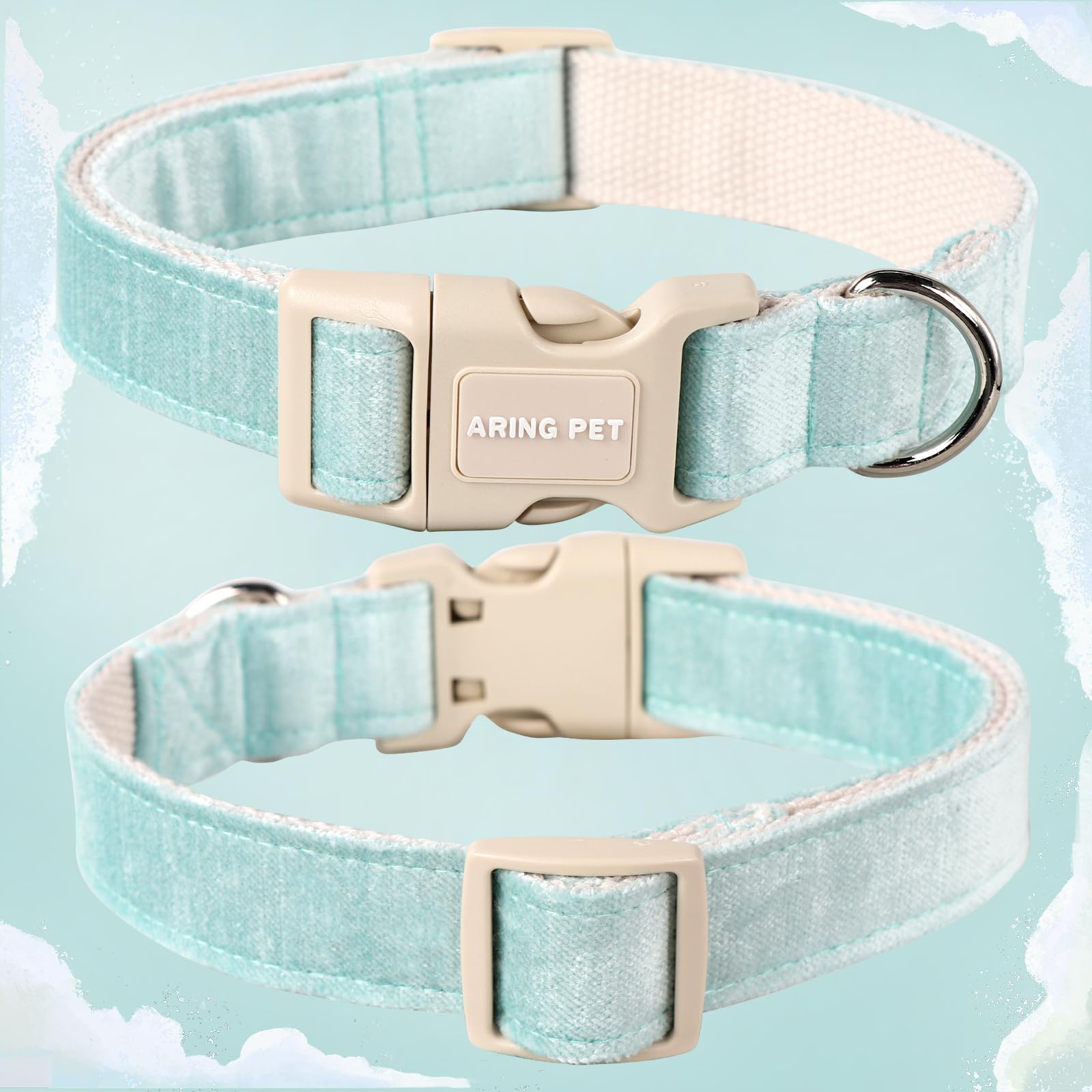 Aring Pet Dog Collar-Cotton Puppy Collar For Small Dogs, Lightweight Comfortable Green Pet Collars With Quick Release Buckle For Small Medium Large Dog