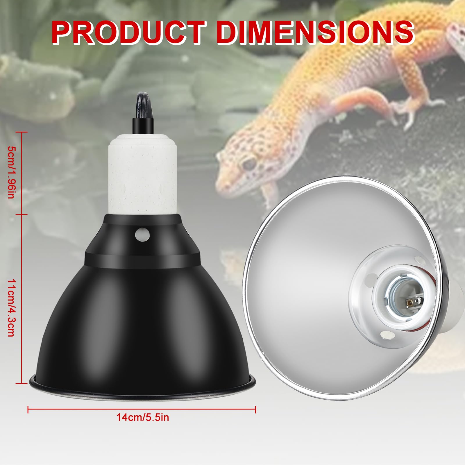 BOEESPAT Reptile Lamp Fixture - 5.5" Deep Dome, White, Aluminium Alloy, Compatible with 60W-150W Heat Bulbs, Switch Included