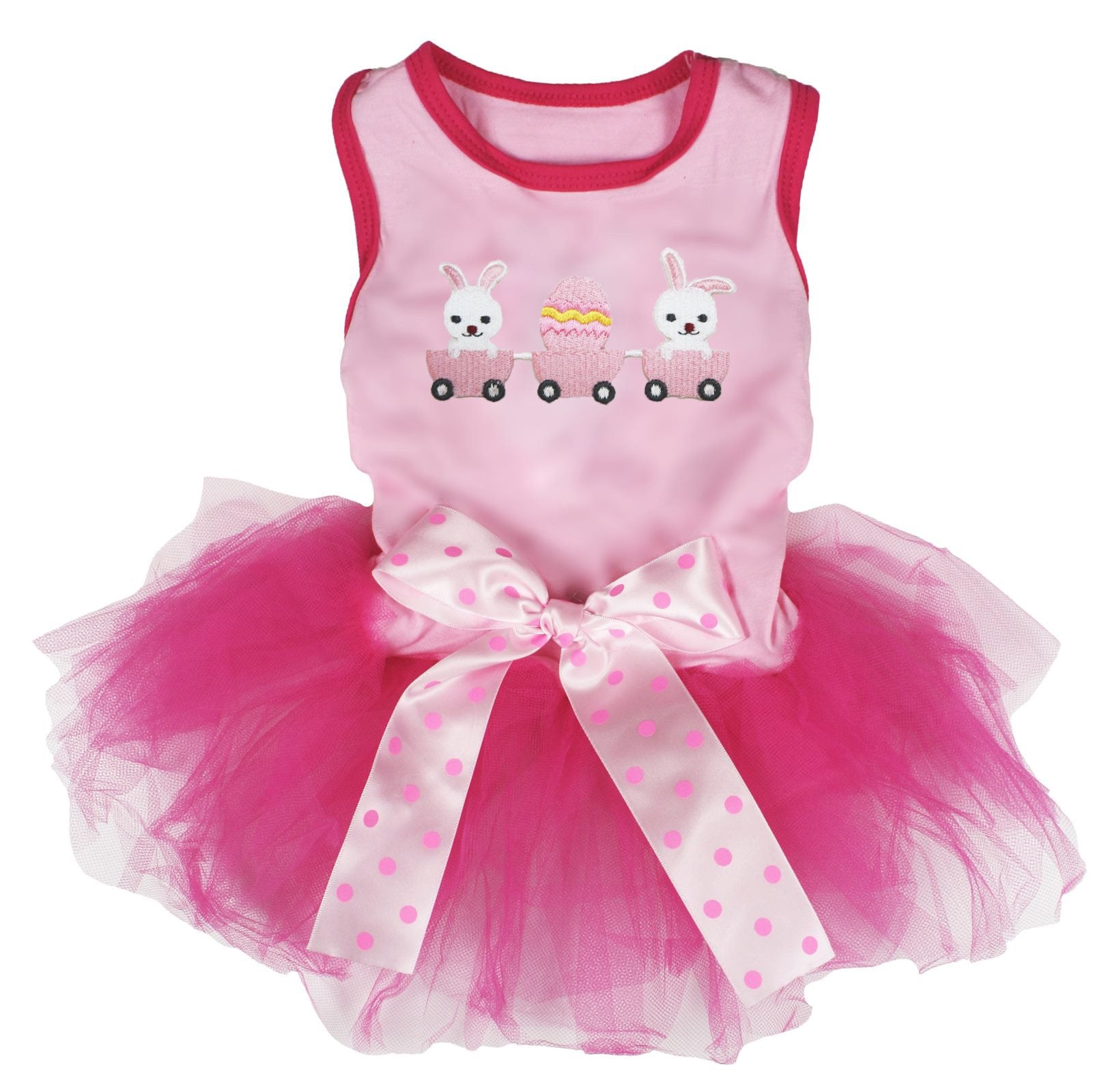 Petitebella Bunny Egg Train Puppy Dog Dress (Pink/Hot Pink, Medium)