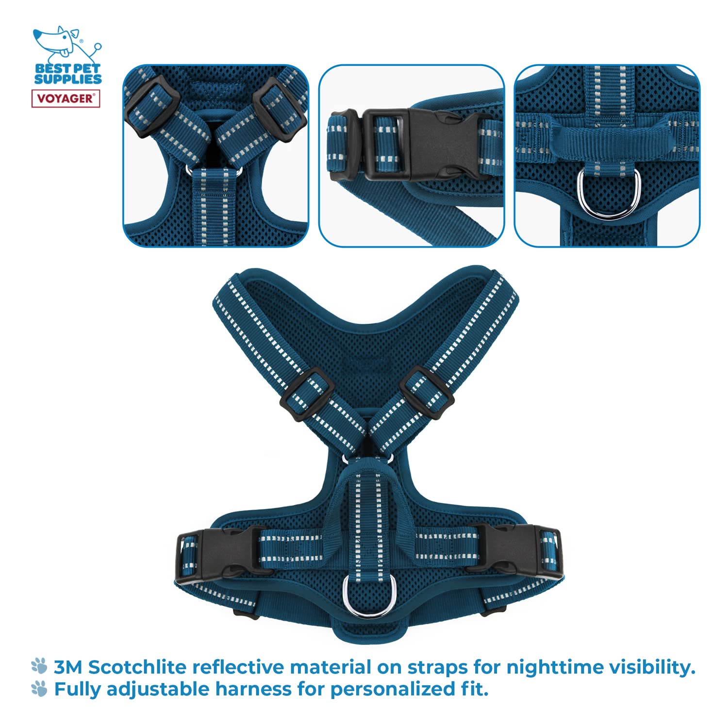 Air Frontier Mesh Dog Harness With Steel Leash D-Ring, Reflective Stitching, And Lightweight Breathable No-Pull Design, Adjustable Neck And Chest Straps For Small To Large Breeds - Buw, Xs