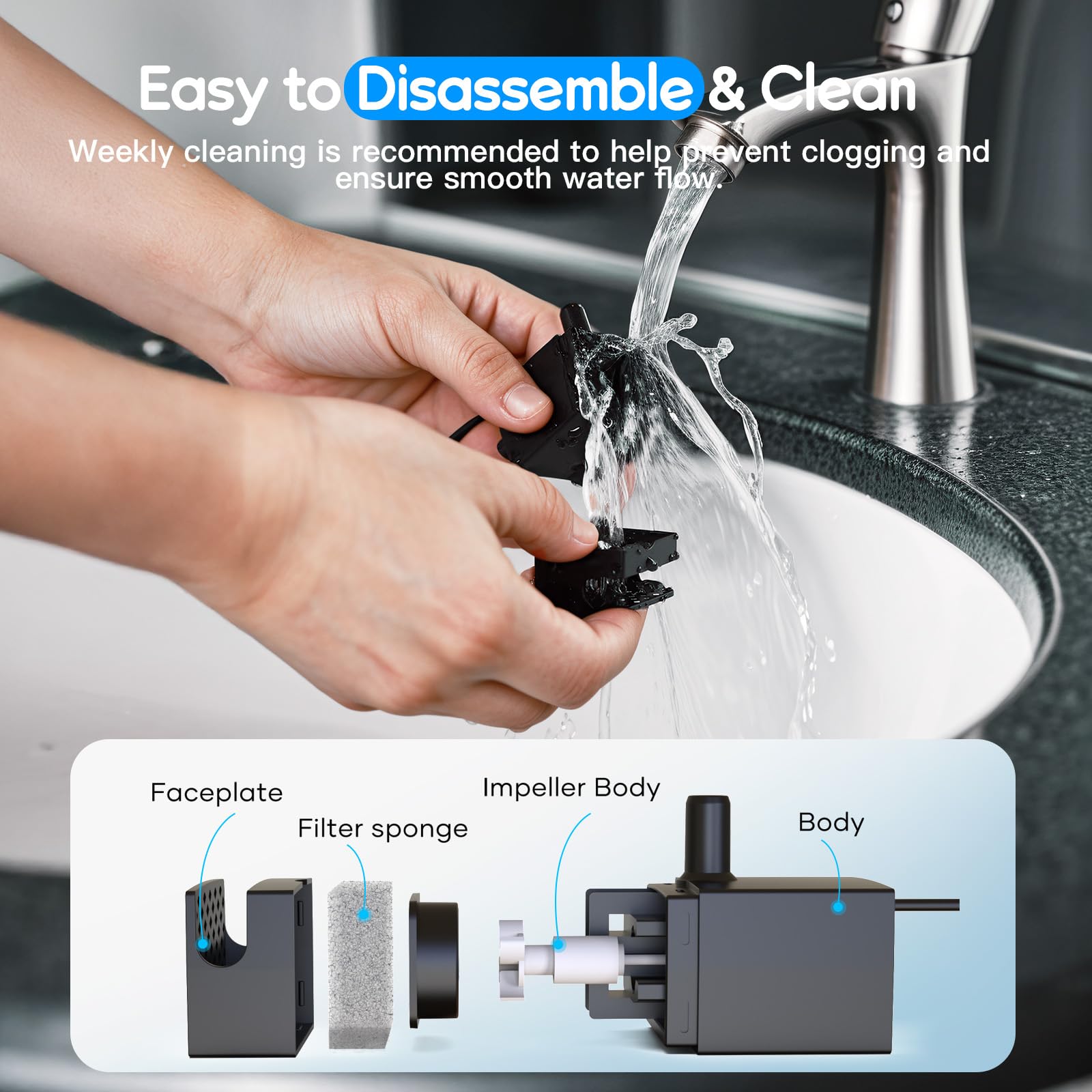 Dog Water Fountain Pump Replacement, Water Pump For Swsun 7.5L/254Oz Pet Water Fountain, Super Quiet Pump For Dog Water Bowl Dis