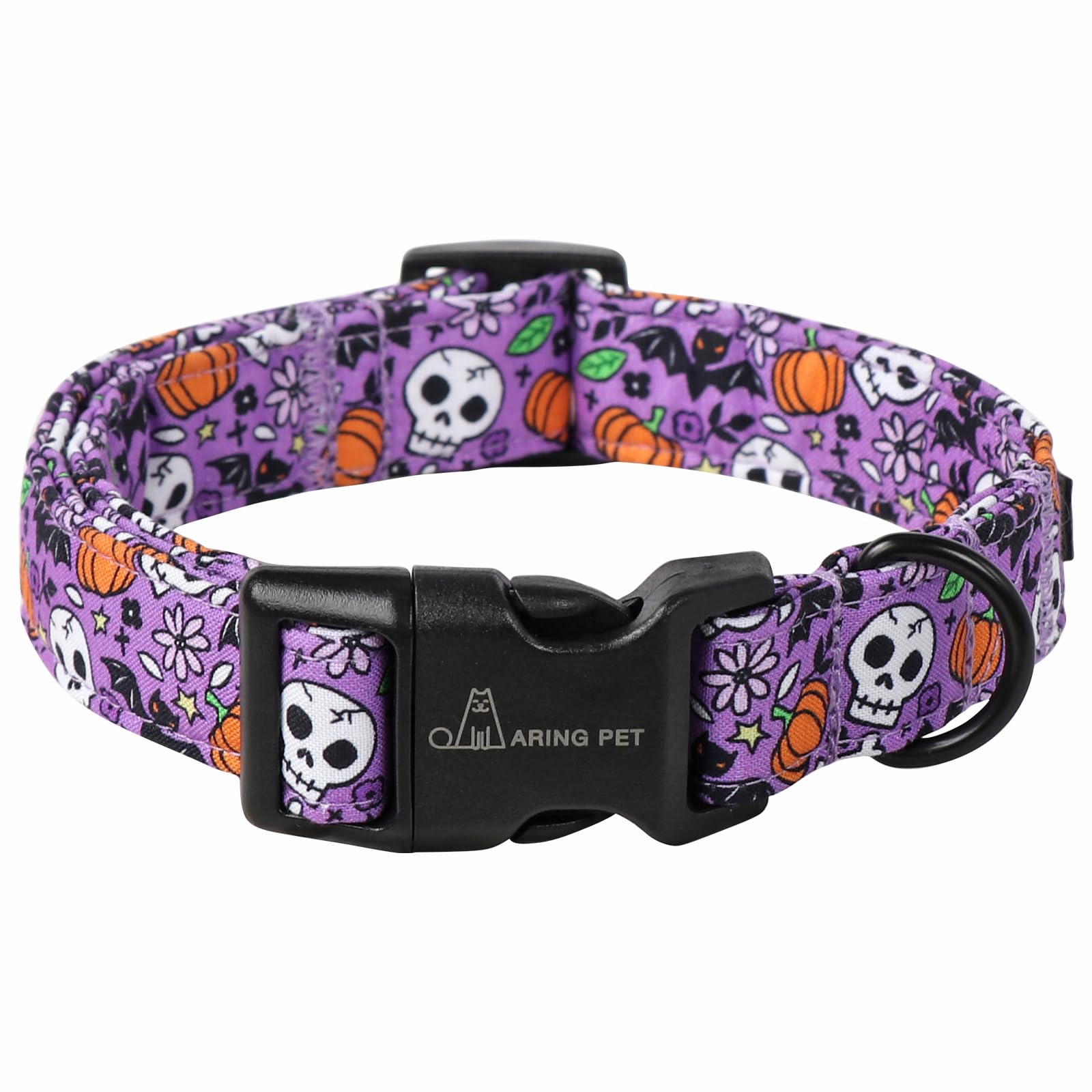 Aring Pet Halloween Dog Collar-Cotton Purple Pumpkin Dog Collars, Adjustable Skull Bat Print Pet Collar Puppy Collars With Quick