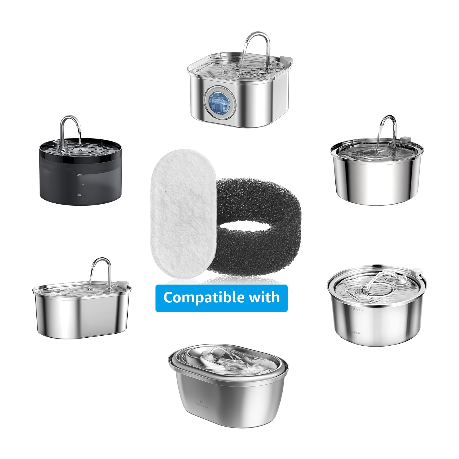 Cat Water Fountain Filters, 16 Pack Cat Fountain Filters, Cat Fountain Replacement Filters For 67Oz/2L&108Oz/3.2L Stainless Stee