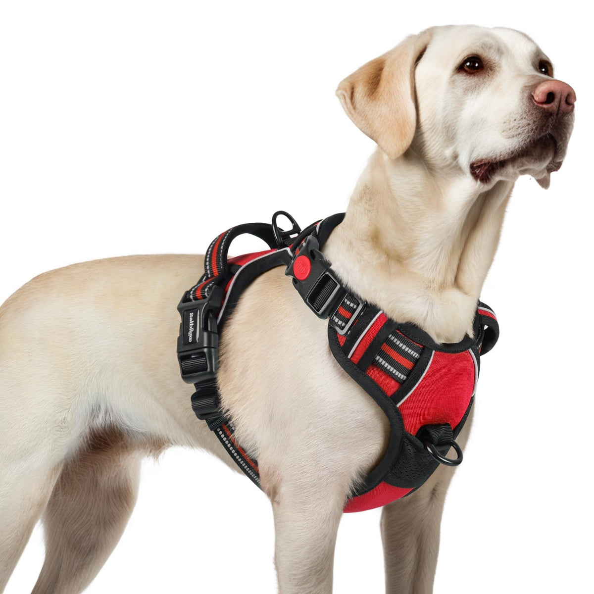 Rabbitgoo Dog Harness For Large, No Pull Pet Harness With 3 Buckles, Adjustable Soft Padded Pooch Vest With Instant Control Handle, Easy Walking Reflective Pet Vest For Large Dogs, Red, L