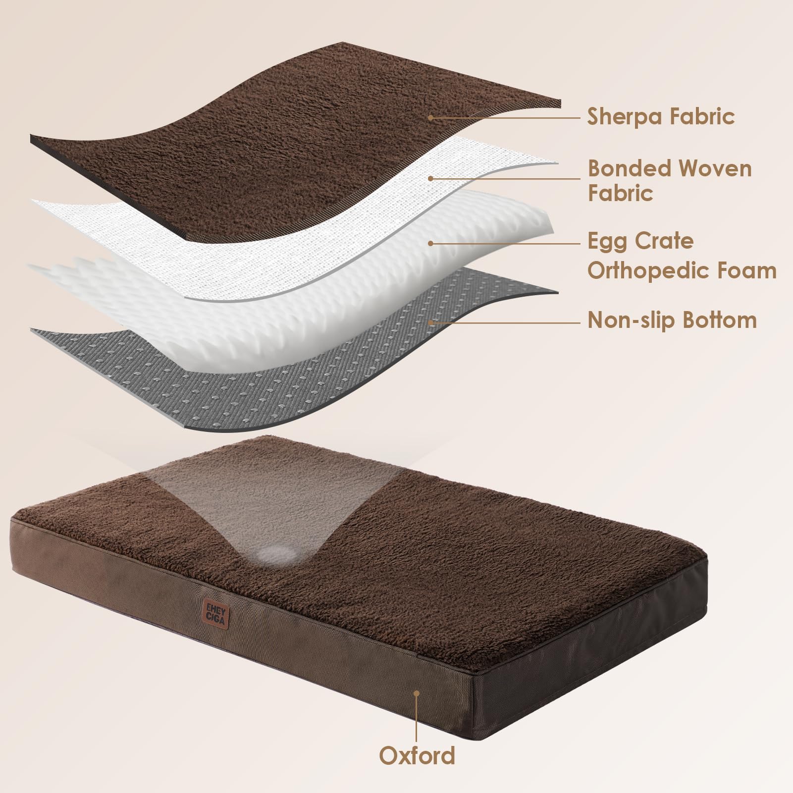 Eheyciga Orthopedic Dog Beds For Large Dogs With Removable Washable Cover, Brown, 36X27