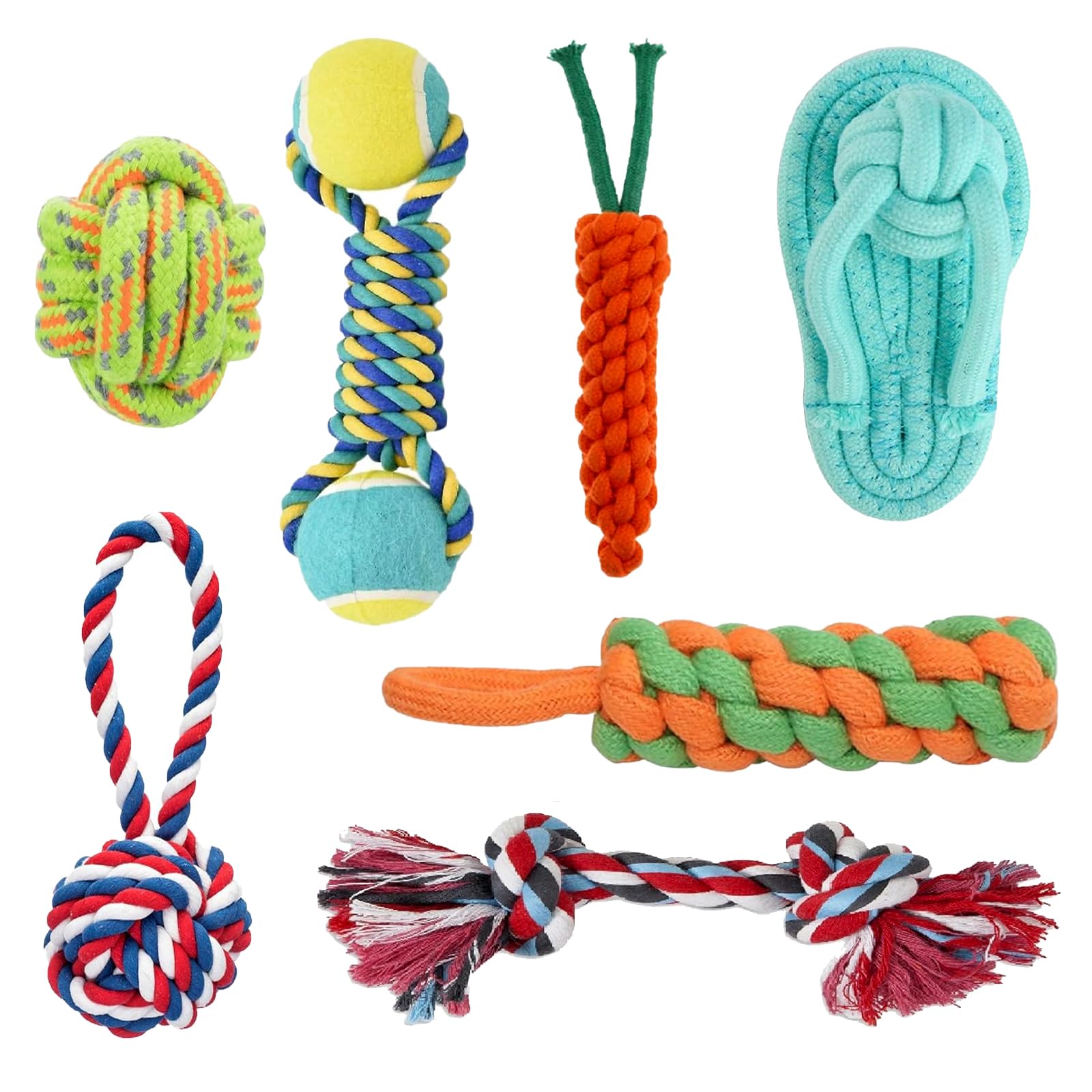 PSK PET MART Pet Combo Cotton Rope Chew Toy  Ball DualTennis Knotted Cotton Chewing Dog Toy for Playing, Teeth Cleaning & Trai