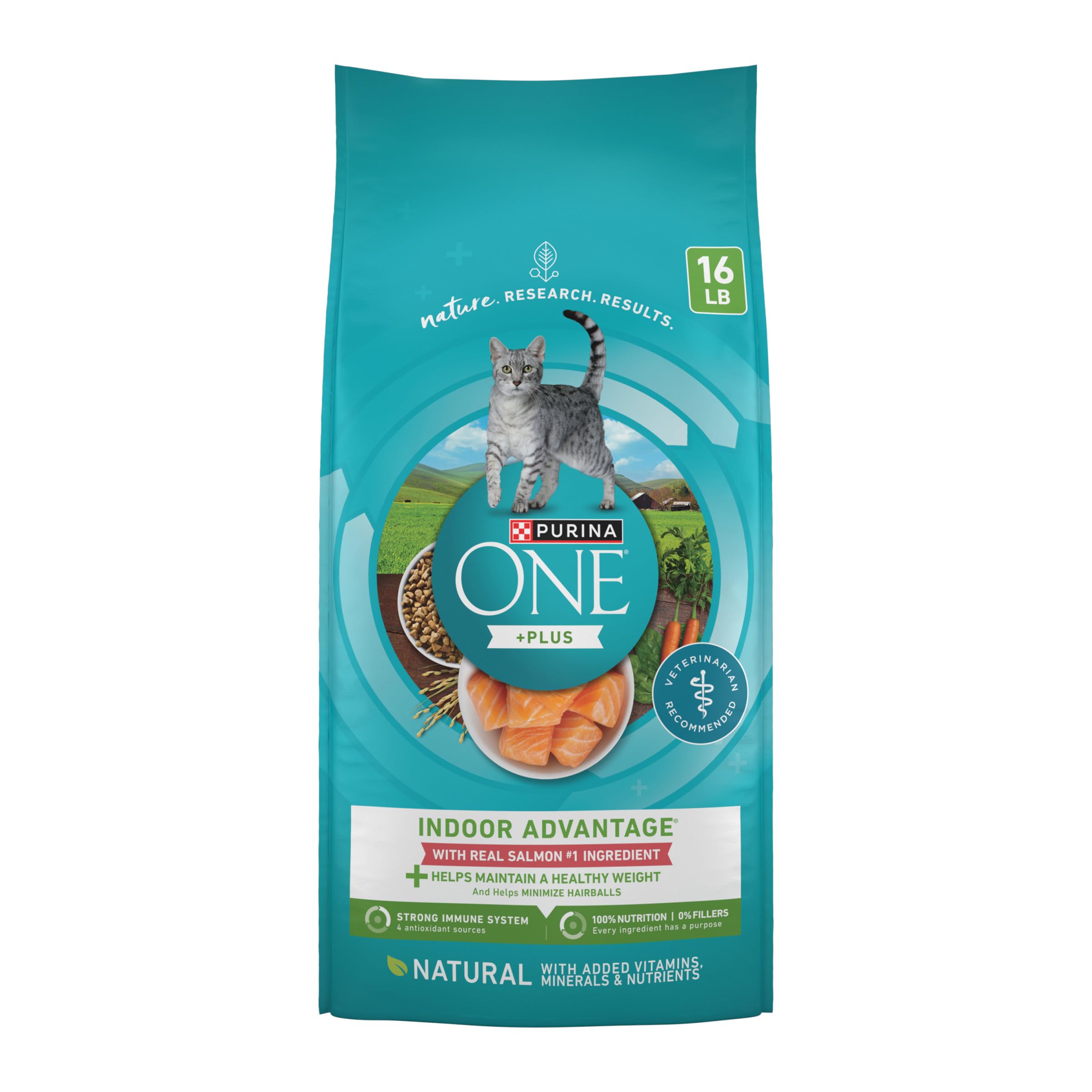 Purina ONE Natural Low Fat, Indoor Dry Weight Control High Protein Cat Food Plus Indoor Advantage With Real Salmon - 16 lb. Bag