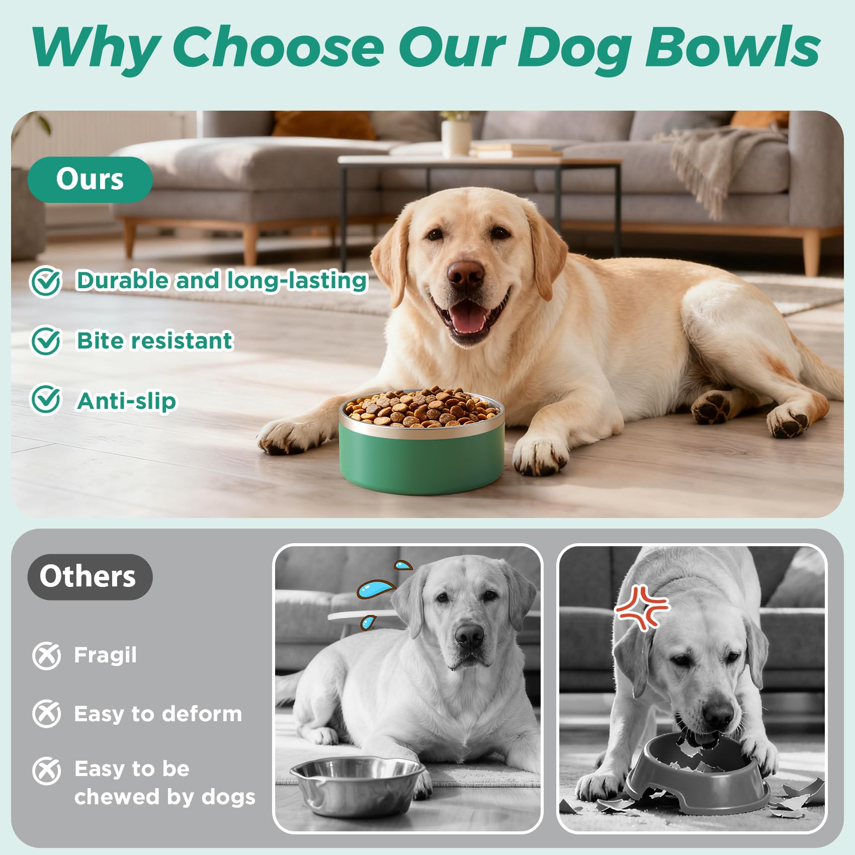 LIHONG Stainless Steel Dog Bowls for Small Medium Sized Dogs Non Slip,Insulated Dog Bowl,Pet Bowl for Food and Water,Rustproof(4