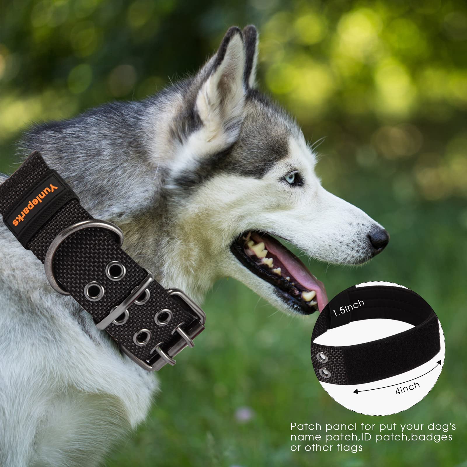 Yunleparks Tactical Collar For Medium Large Dogs, Heavy Duty Metal Buckle, Soft Neoprene Padded, Nylon Wide(Medium, Black)