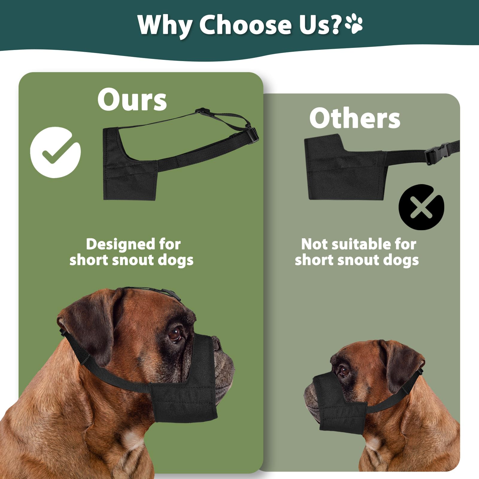 Mayerzon XXL Soft Dog Muzzle for Medium Large Short Snout Dogs - Anti-Slip Strap, Black Fabric Mouth Guard for American Bully, Bulldog, Rottweiler