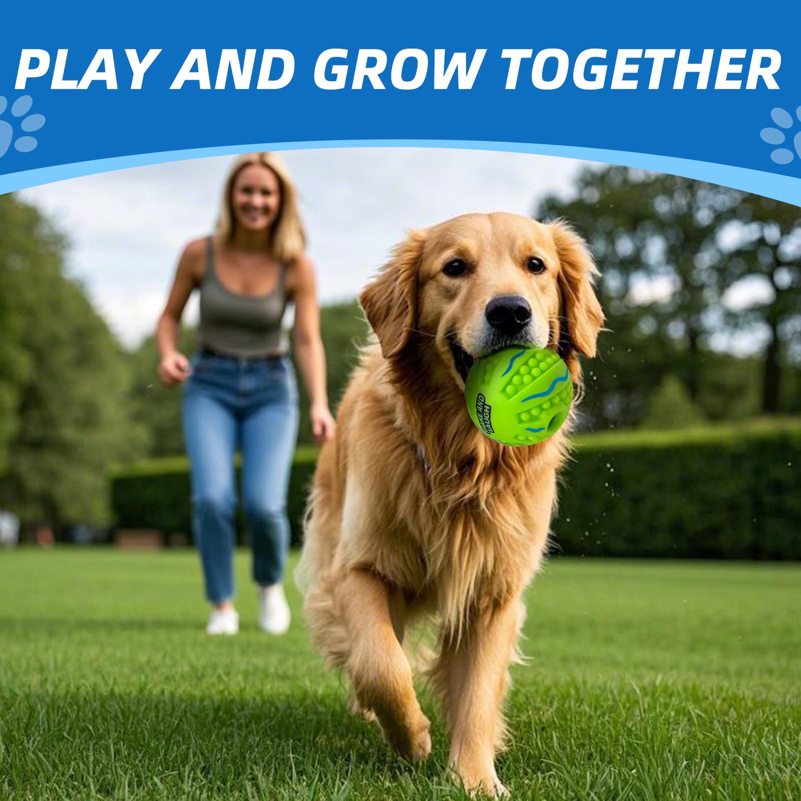 SHAKE AND LAUGH Spiky Interactive Dog Toy Ball, XS 2.75 in, Gibbering Sound, Teeth Cleaning, Wave Design, Model DLQ001