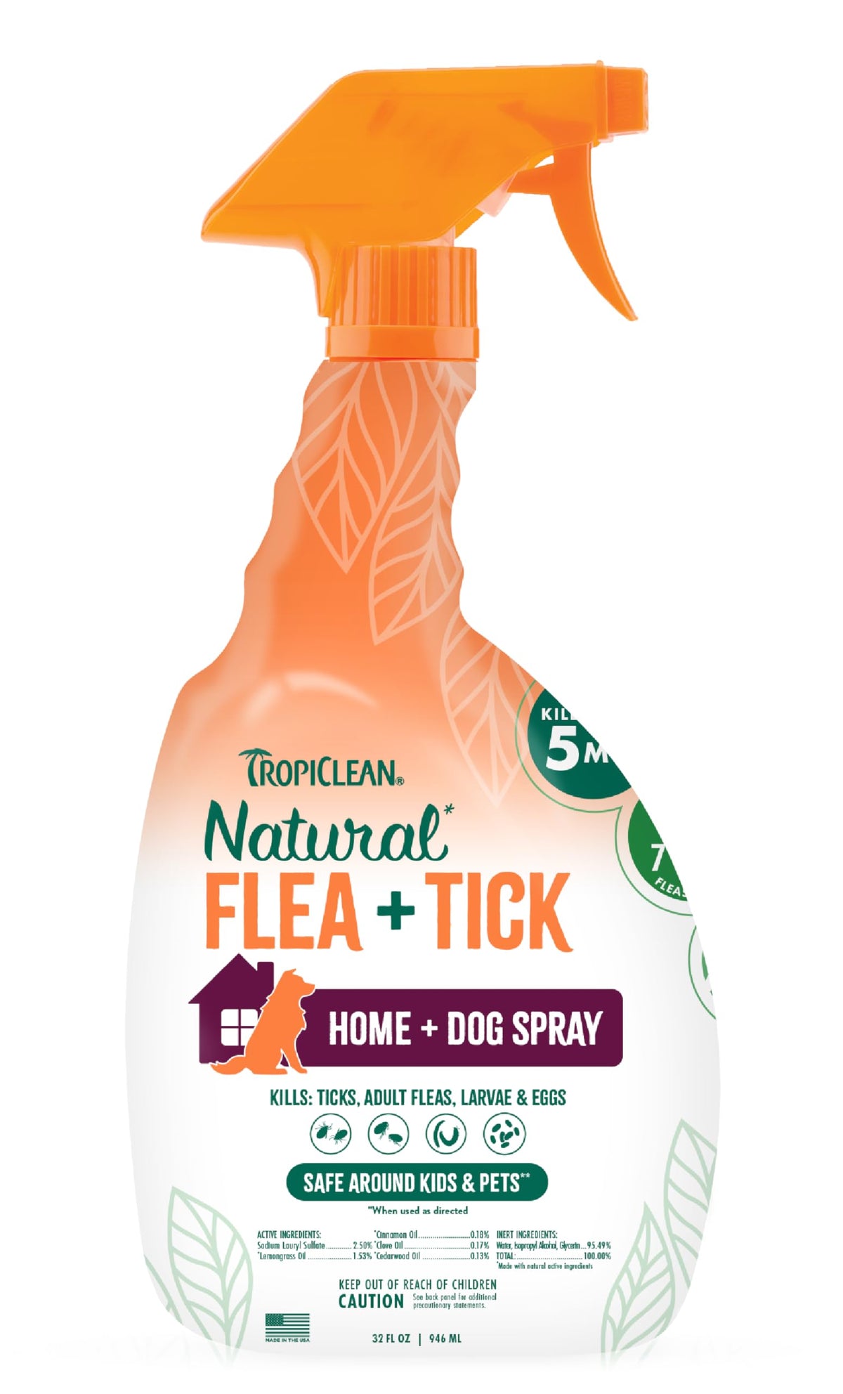 Tropiclean Max Strength Flea And Tick Treatment Spray For Home, Safe Prevention Around Kids, Powerful & Natural Defense, Made In