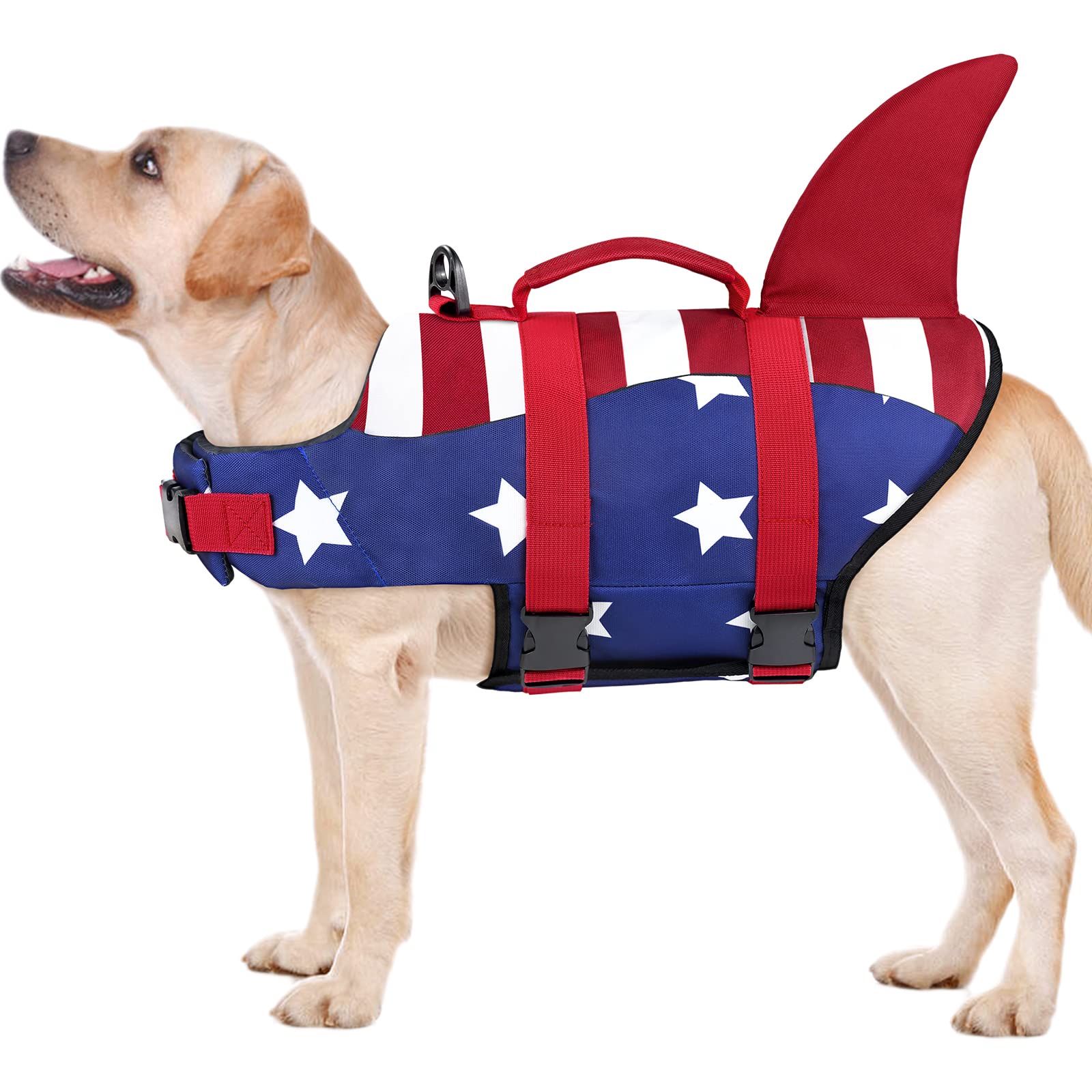 Malier Dog Life Jacket, Ripstop Dog Life Vest With High Buoyancy For Swimming Boating, High Visibility Shark Puppy Lifesaver For