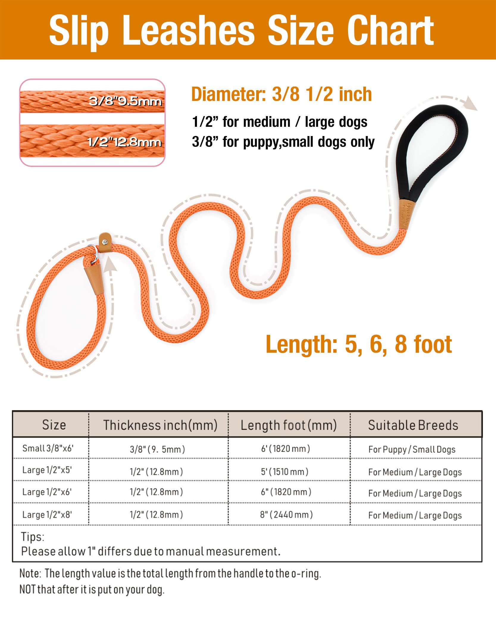 Lynxking 2 Pack 6 FT Dog Leash Slip Lead - Heavy Duty Braided No Pull Training Leash for Medium, Large & Small Dogs - Orange