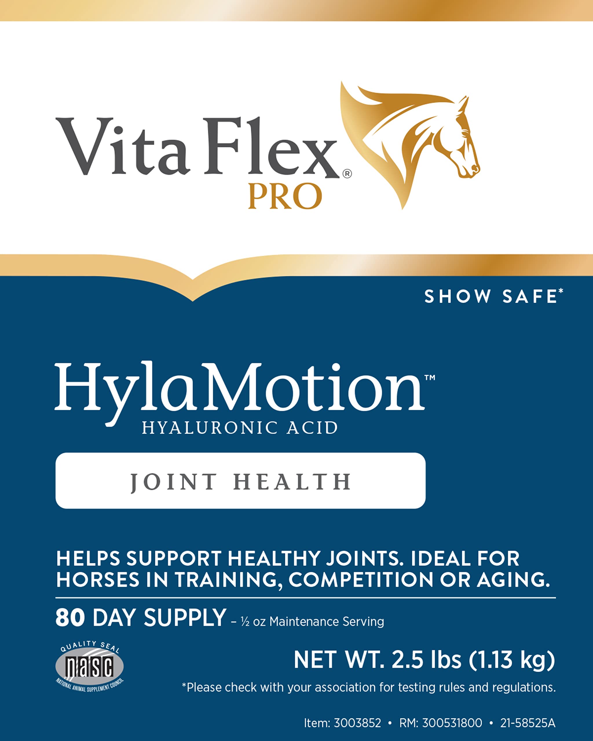 Vita Flex Pro Hylamotion Hyaluronic Acid Horse Joint Supplement; Ideal for Aging, Training or Competition Horses, 2.5 Pounds