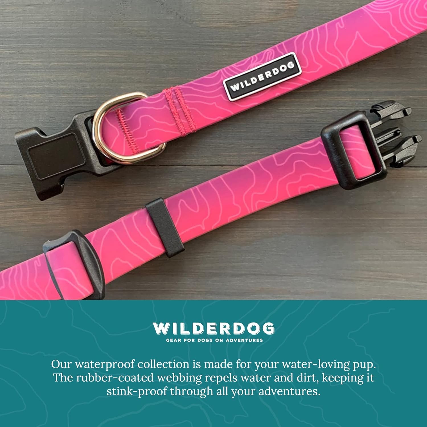Wilderdog Waterproof Dog Collar - Repels Water & Dirt - Large 17''-24'' - Plum