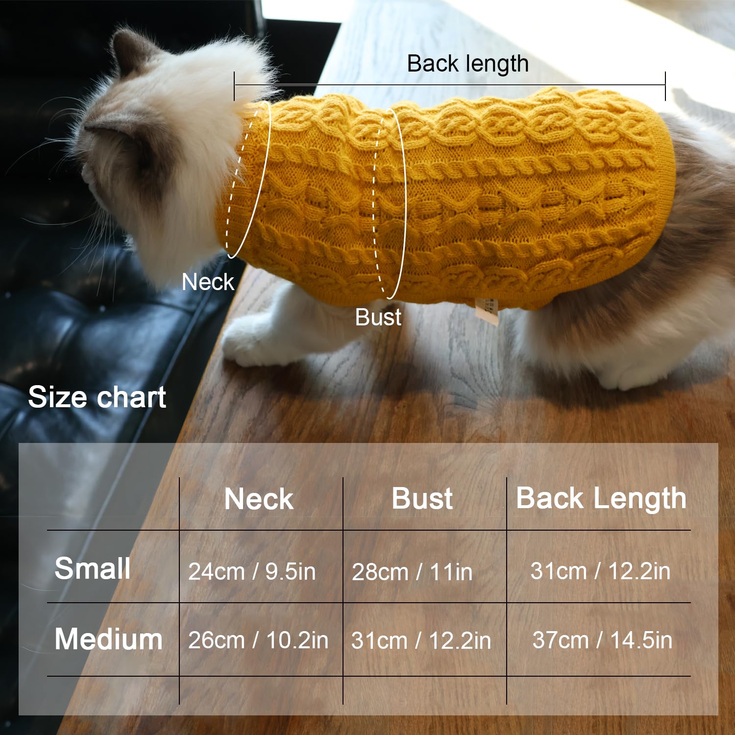 Knitted Warm Cat Clothes, Fall Winter Soft Pet Coat Sweater, Thermal Knitwear Apparel For Cats, Yellow (Small)