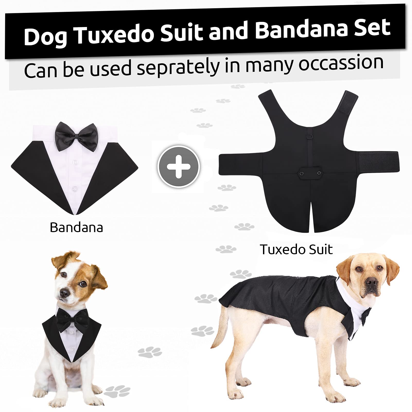 Aofitee Dog Tuxedo Formal Dog Suit And Bandana Set, Gentle Dog Wedding Party Suit Bow Tie Shirt Vest, Pet Tuxedo Costume Outfit