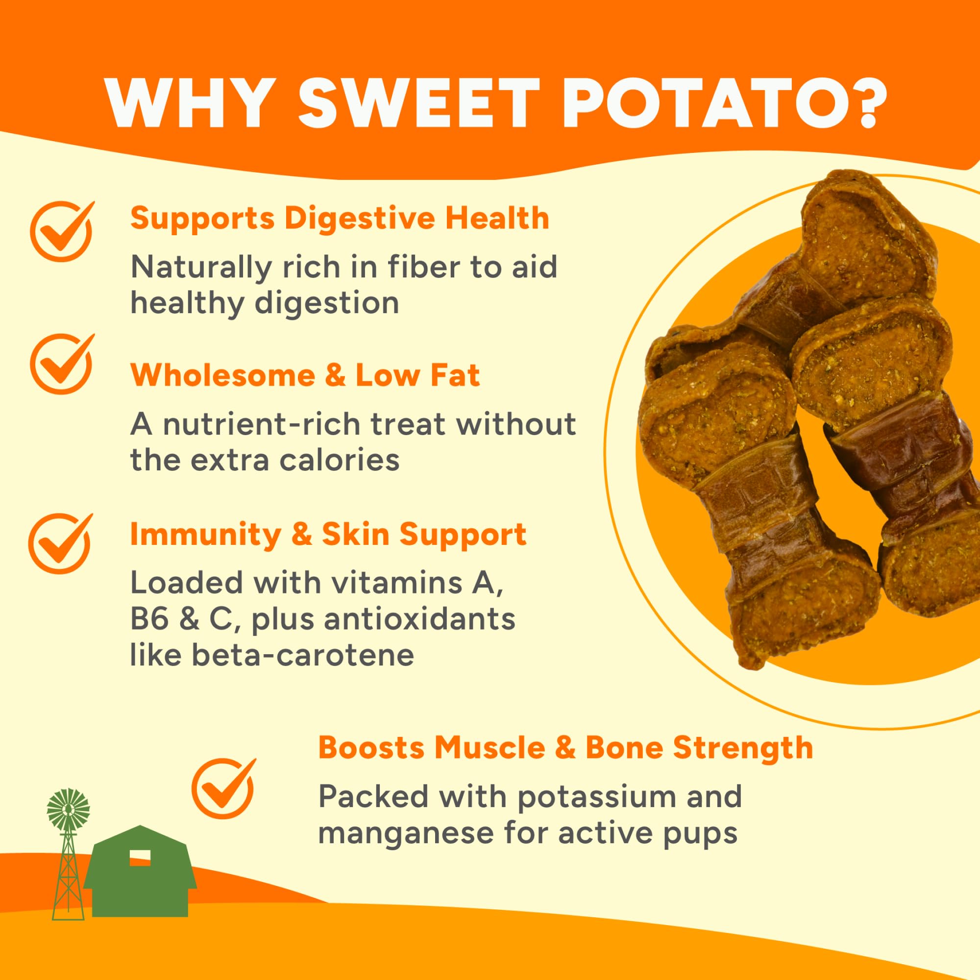 Gaines Family Farmstead Sweet Potato Chicken Wrapped Dog Bones, All Natural, Grain Free, Dog Treats for All Ages & Breeds, Great