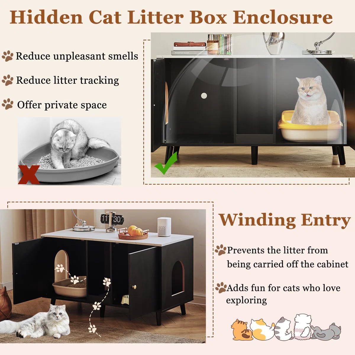 Janflyhome Litter Box Enclosure For 2 Cats, Double Hidden Cat Litter Cabinet Furniture With Scratching Pad, 42.5' End Table Tv
