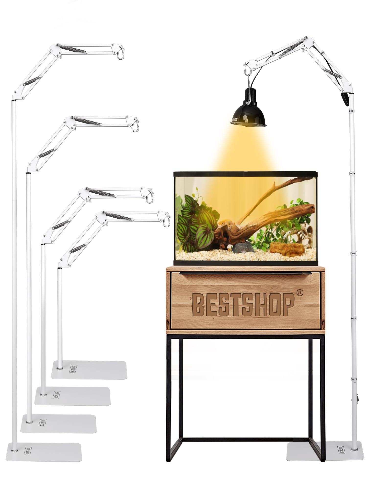 Bestshop Reptile Lamp Stand, Heat Lamp Stand (15.7 To 74.3 Inch) With Adjustable 360 Swing Arm For Terrarium, Reptile Heat Lamp 